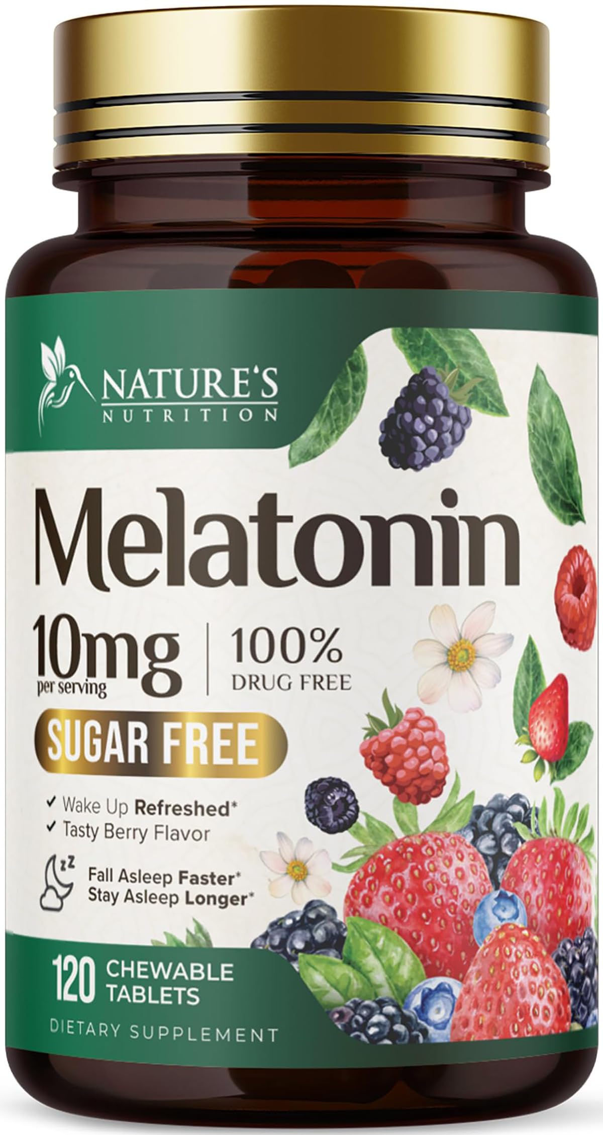 Nature's Nutrition Melatonin 10mg Extra Strength 120 Count bottle front view
