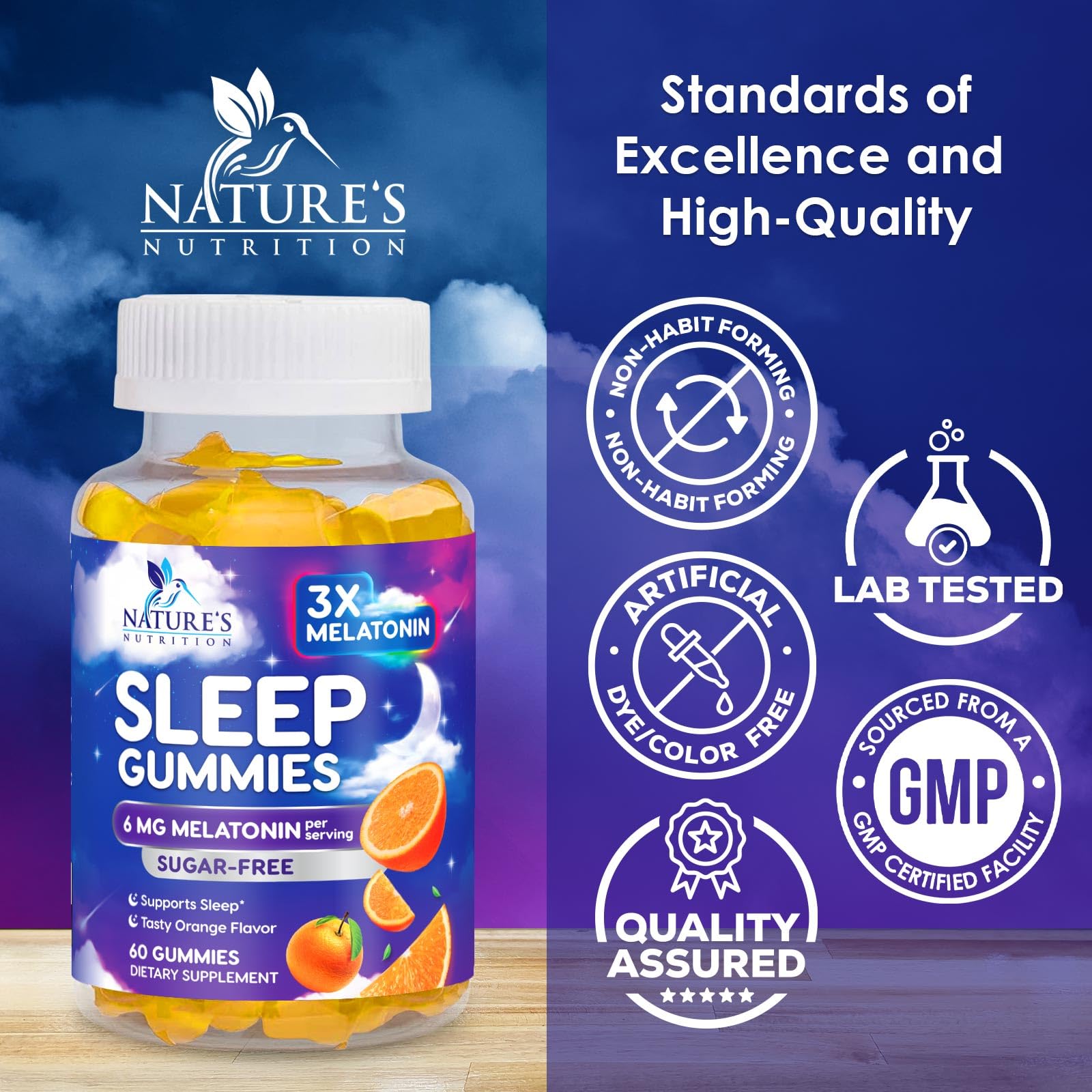Nature's Nutrition Melatonin Gummies 6mg orange flavour gummies