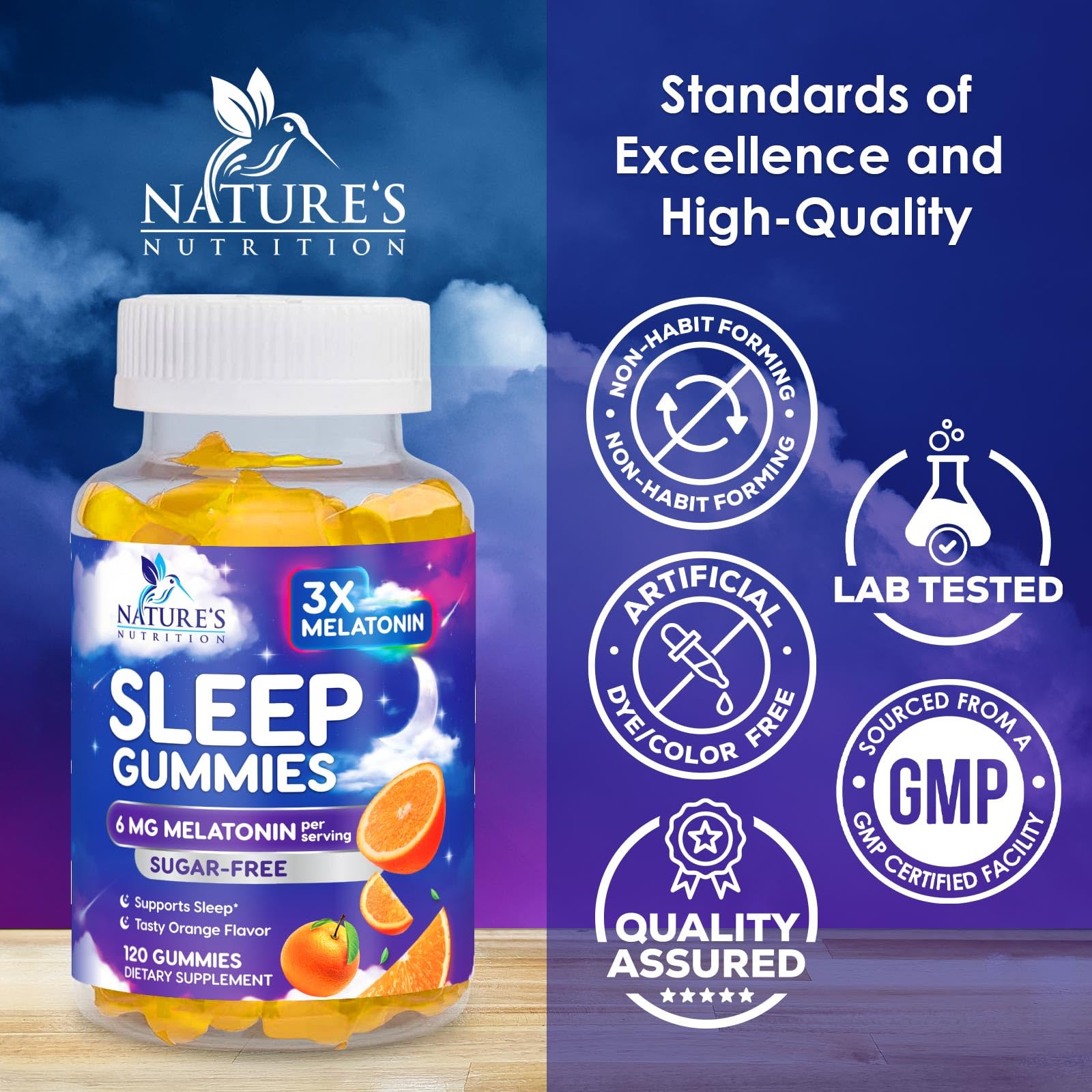 Nature's Nutrition Melatonin Gummies 6mg side view