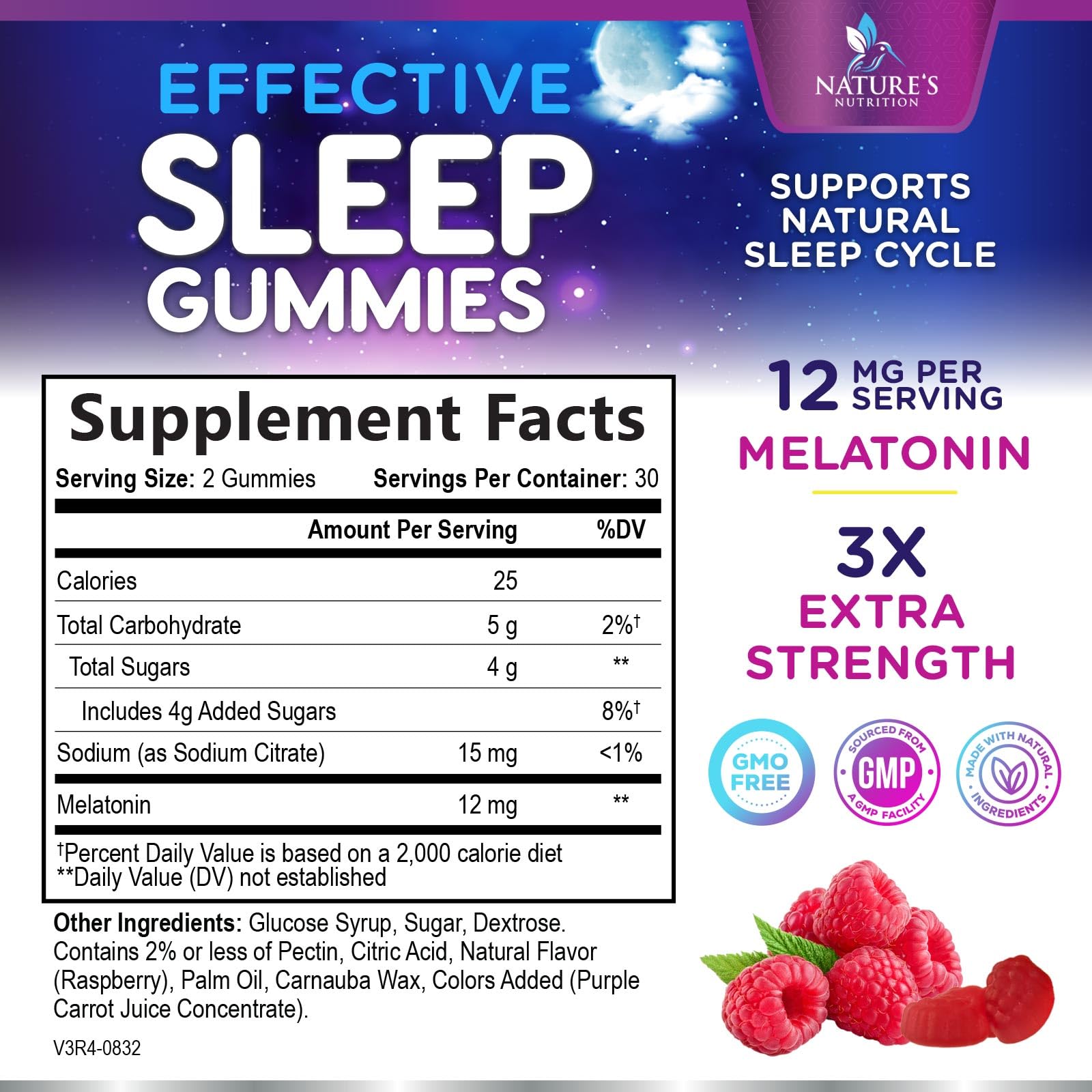 Nature's Nutrition Melatonin Sleep Gummies 12mg back view