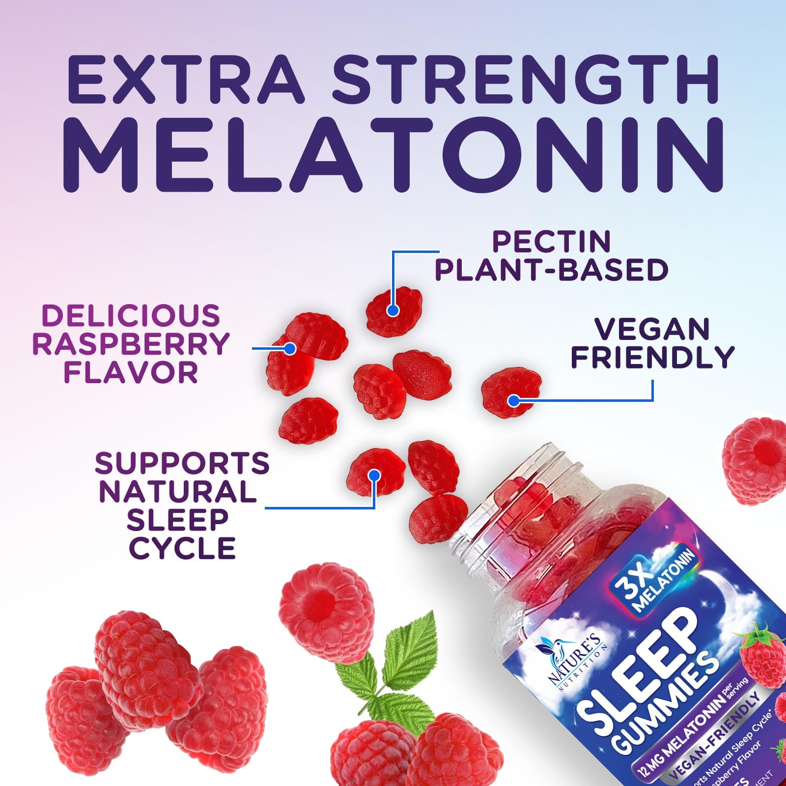 Nature's Nutrition Melatonin Sleep Gummies 12mg side view