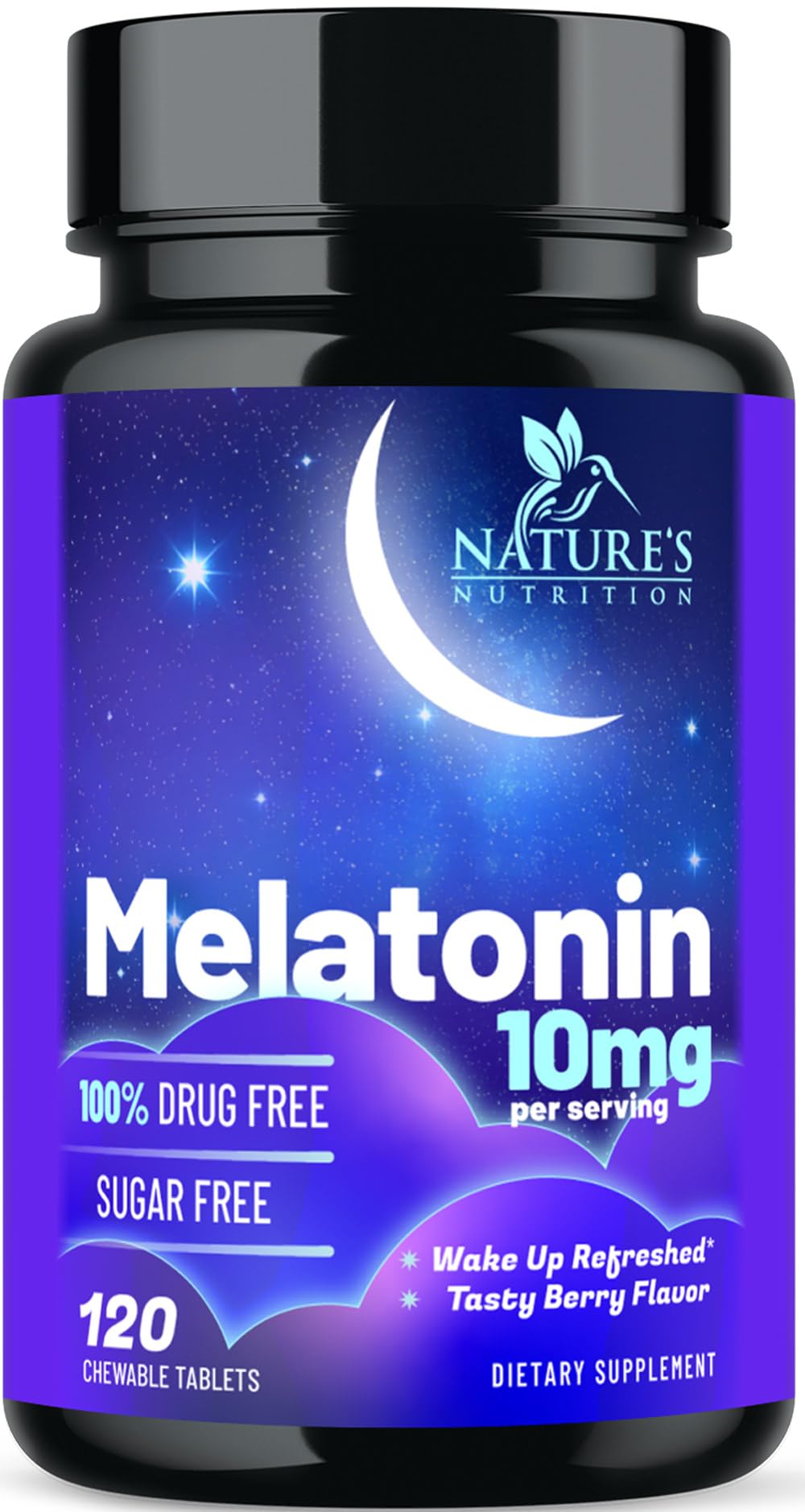 Nature's Nutrition Melatonin Sleep Supplement 10mg 120 chewable tablets front view