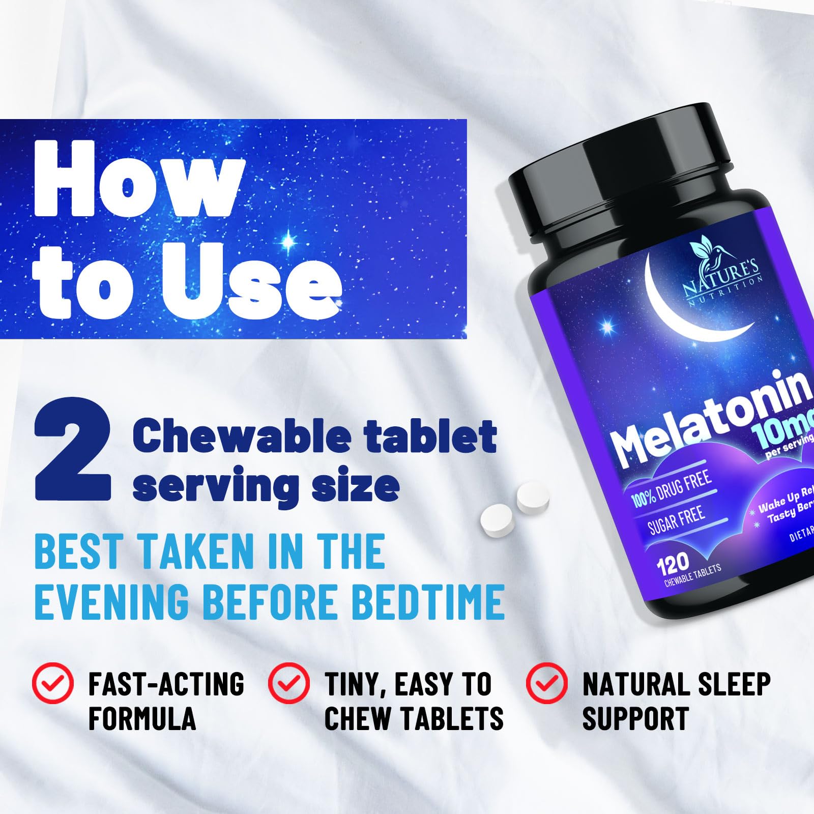 Nature's Nutrition Melatonin Sleep Supplement 10mg bottle with cap