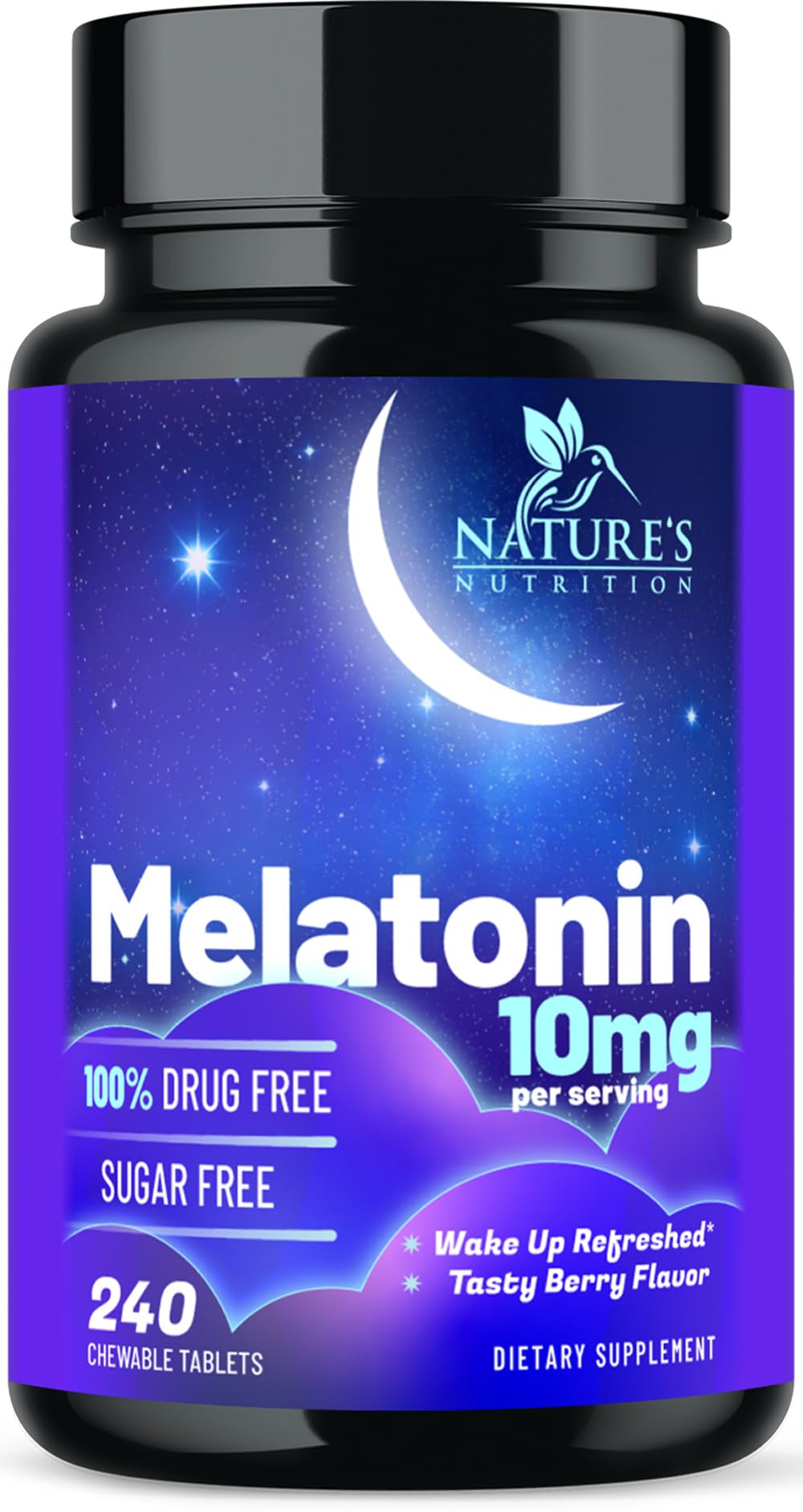 Nature's Nutrition Melatonin Sleep Supplement 10mg chewable tablets front view