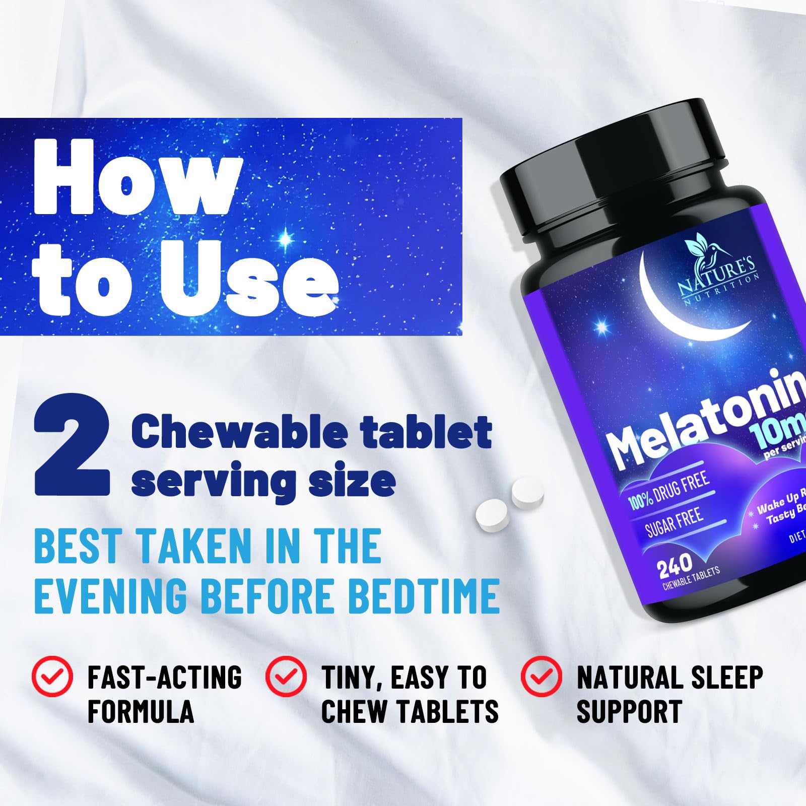 Nature's Nutrition Melatonin Sleep Supplement label details