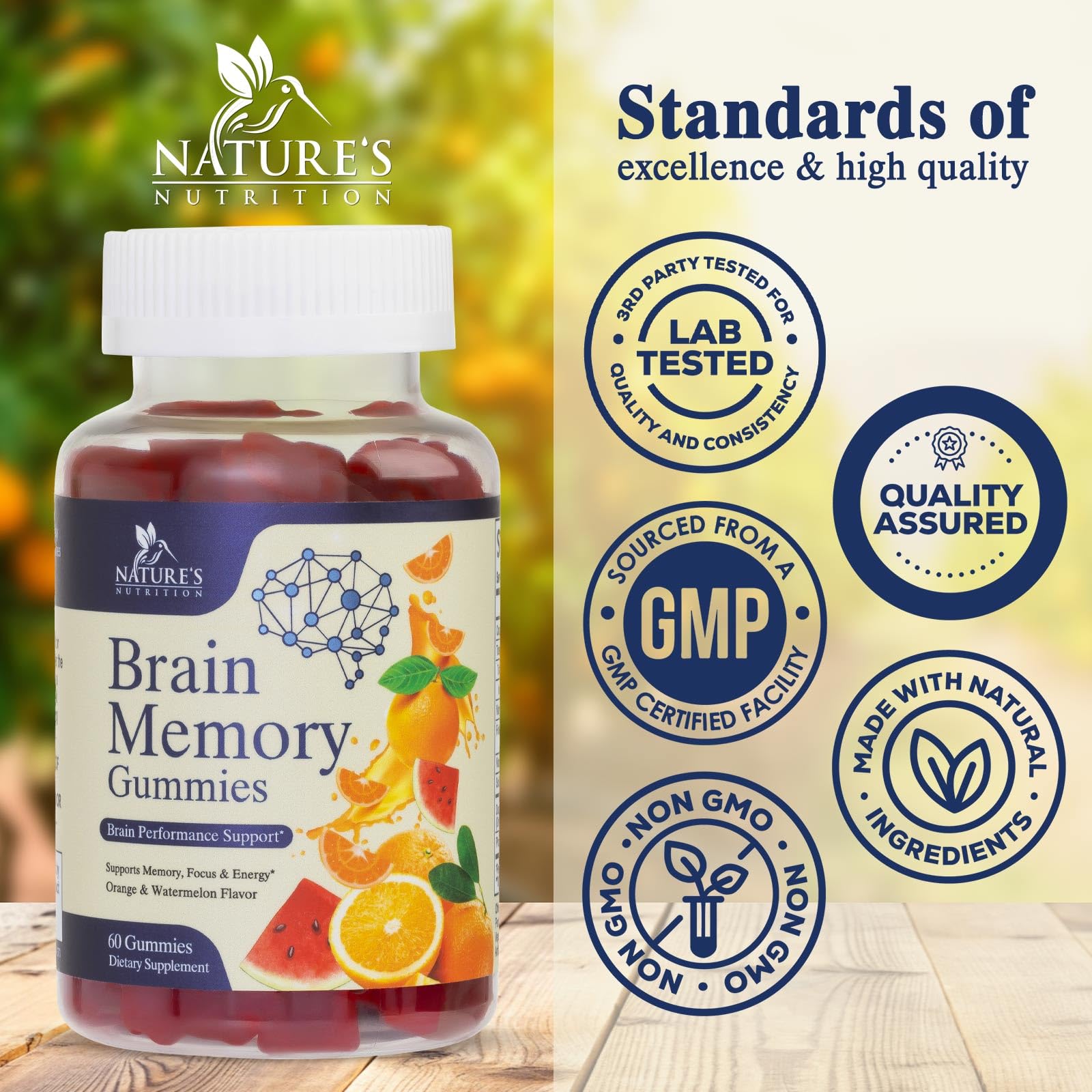 Nature's Nutrition Memory Gummies back view with nutrition facts