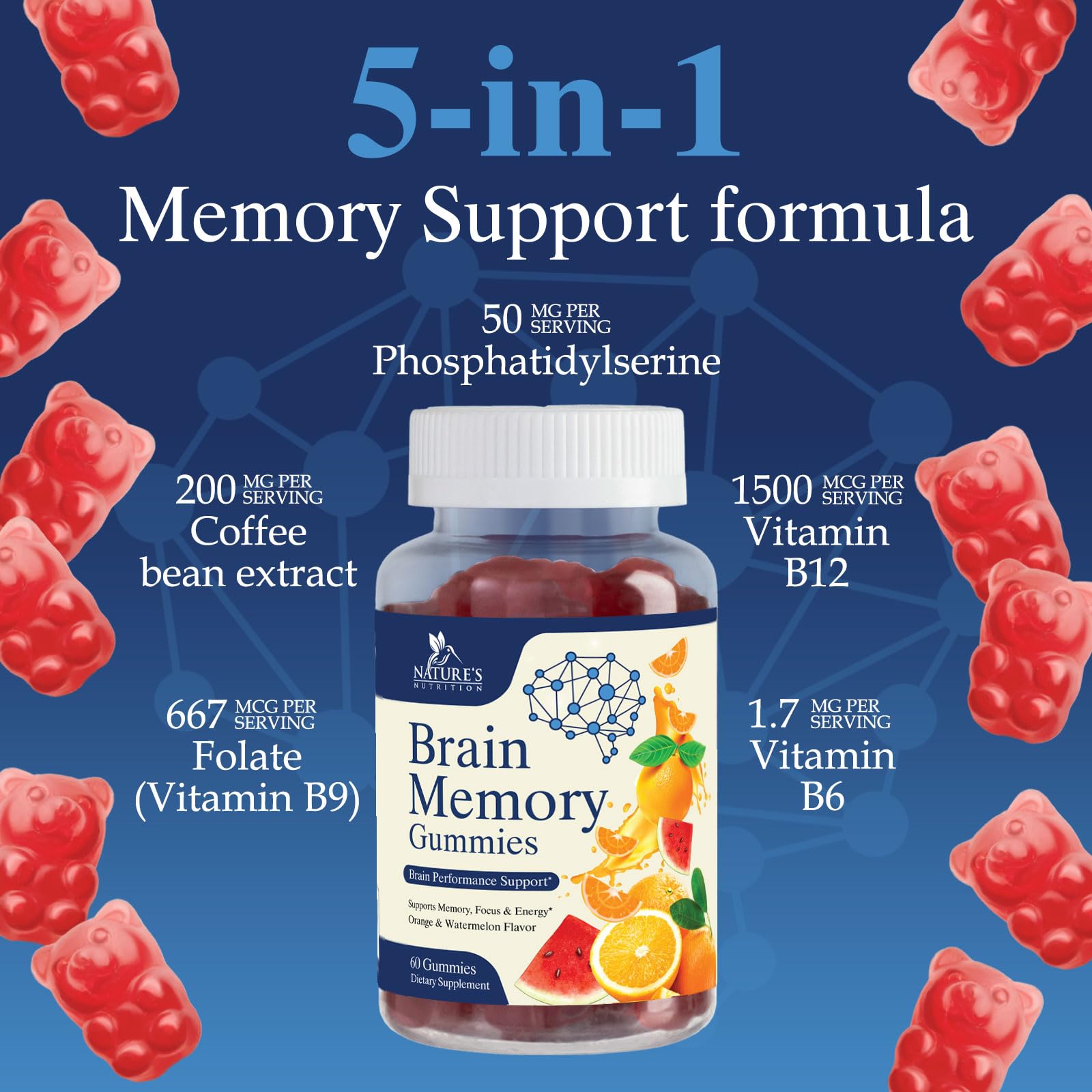 Nature's Nutrition Memory Gummies opened with gummies visible