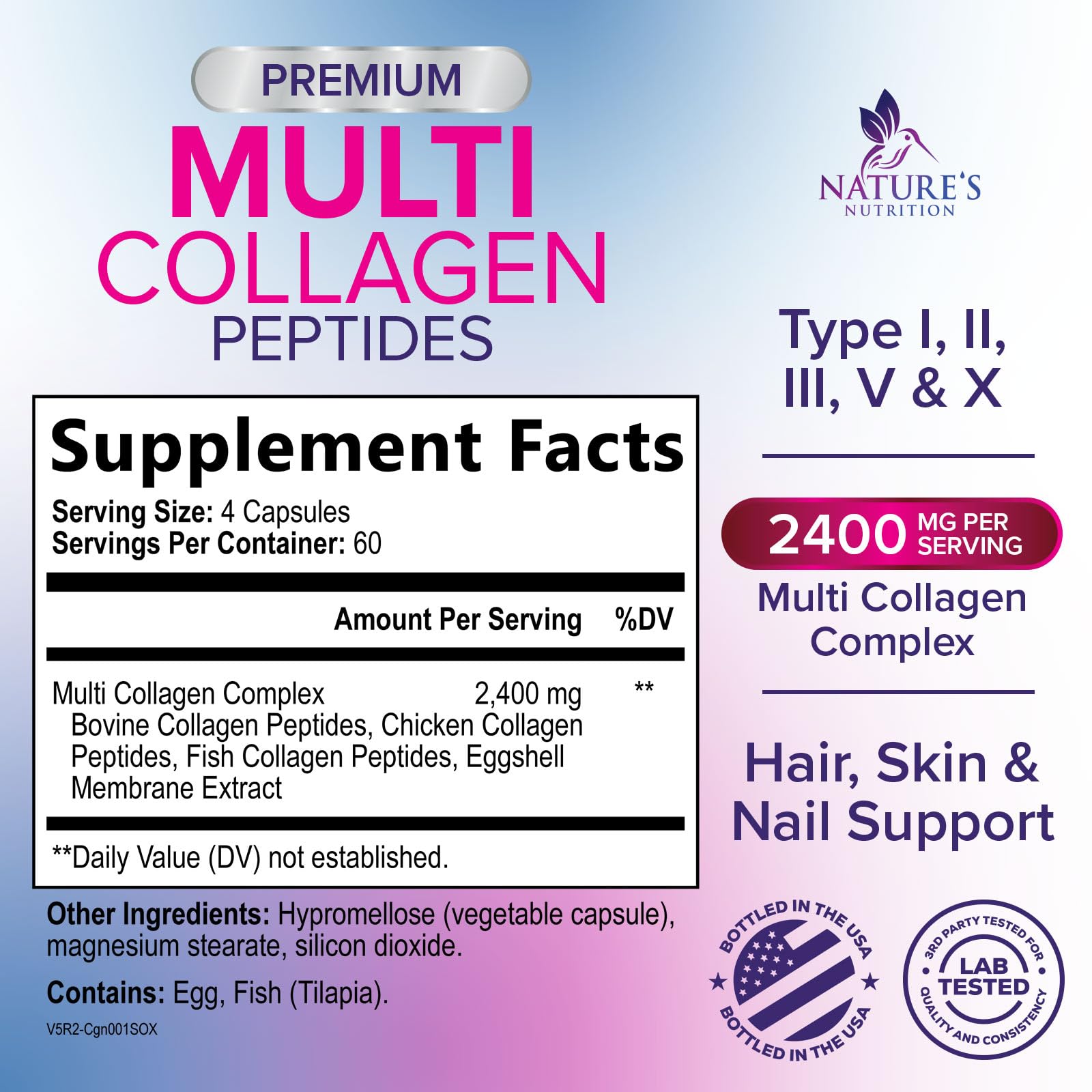 Nature's Nutrition Multi Collagen Capsules bottle side view