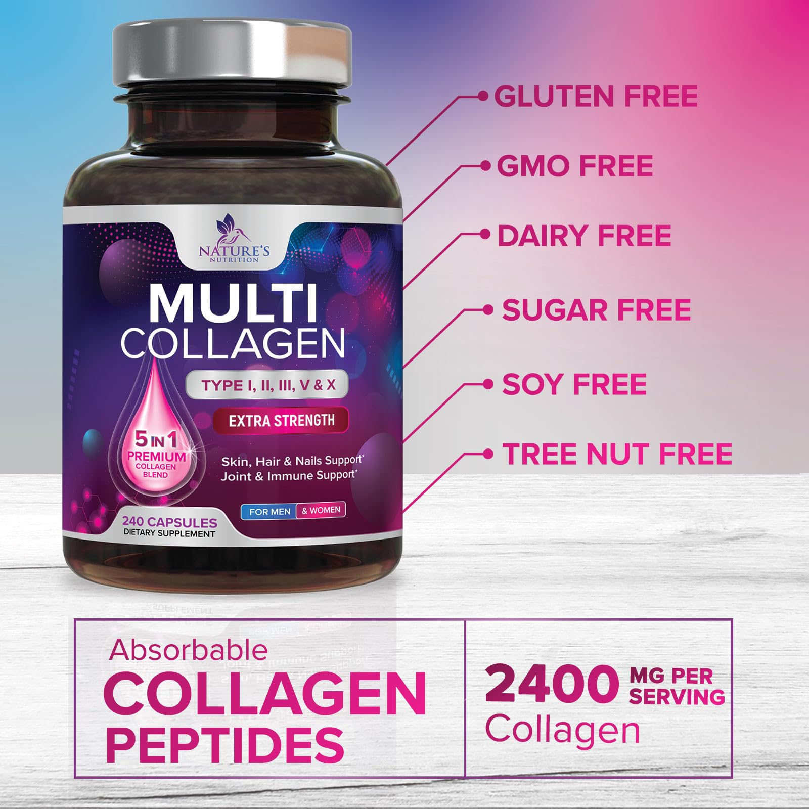 Nature's Nutrition Multi Collagen Capsules showing capsule size