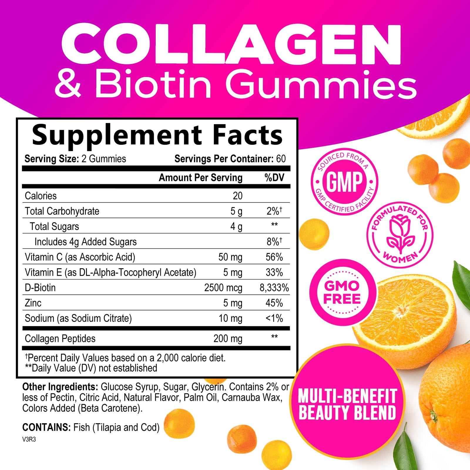 Nature's Nutrition Multi Collagen Peptides & Biotin Gummies packaging