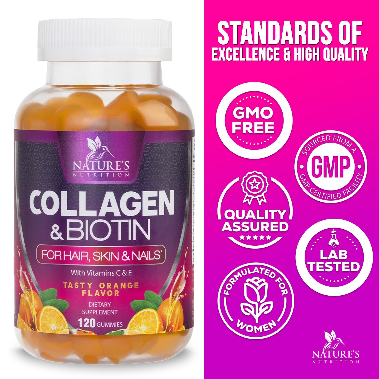 Nature's Nutrition Multi Collagen Peptides & Biotin Gummies side view