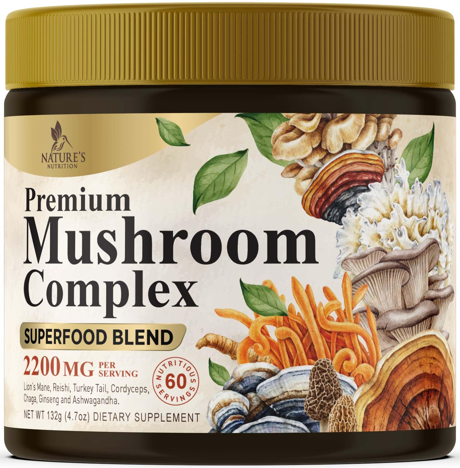 Nature's Nutrition Mushroom Complex Powder front view 191g