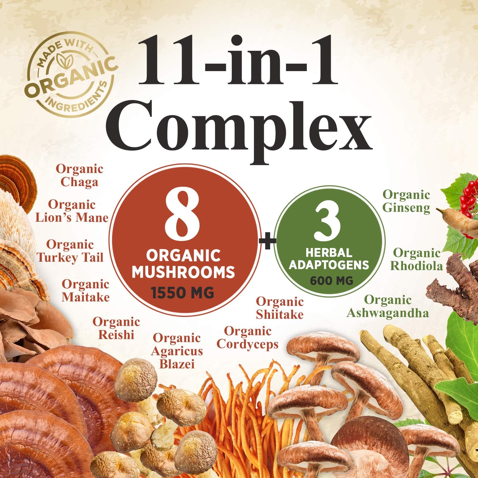 Nature's Nutrition Mushroom Complex Powder side view showing packaging