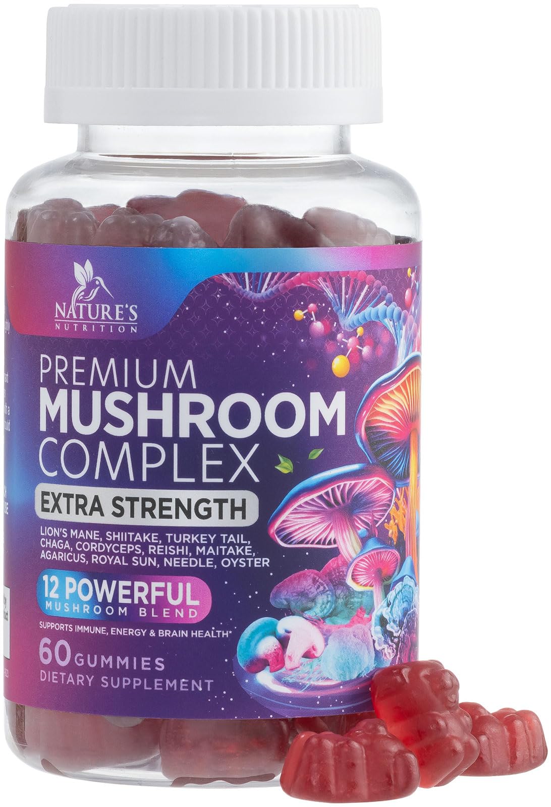 Nature's Nutrition Mushroom Gummies 12-in-1 blend front view