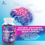 Nature's Nutrition Mushroom Gummies displayed with fresh fruit