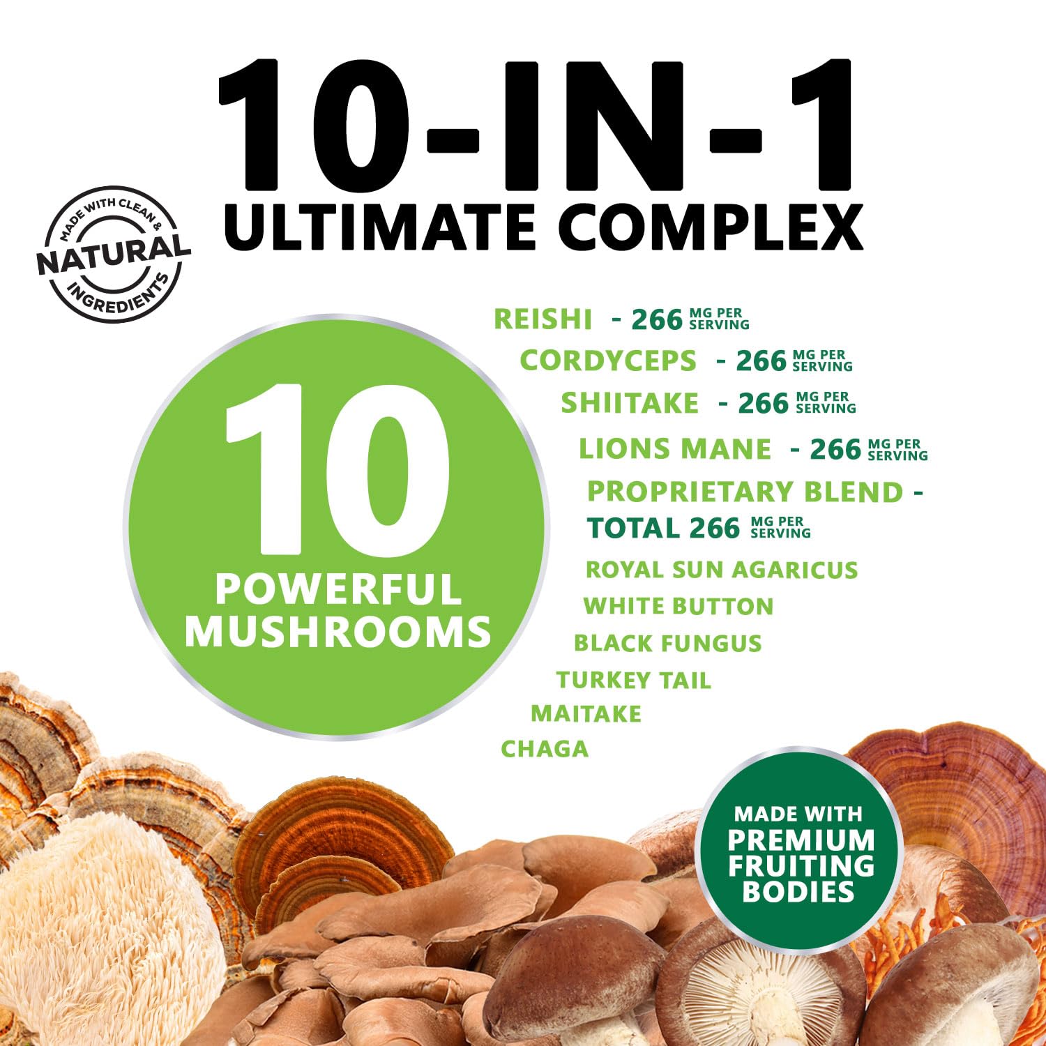 Nature's Nutrition Mushroom Supplement 10 in 1 Capsules bottle with label