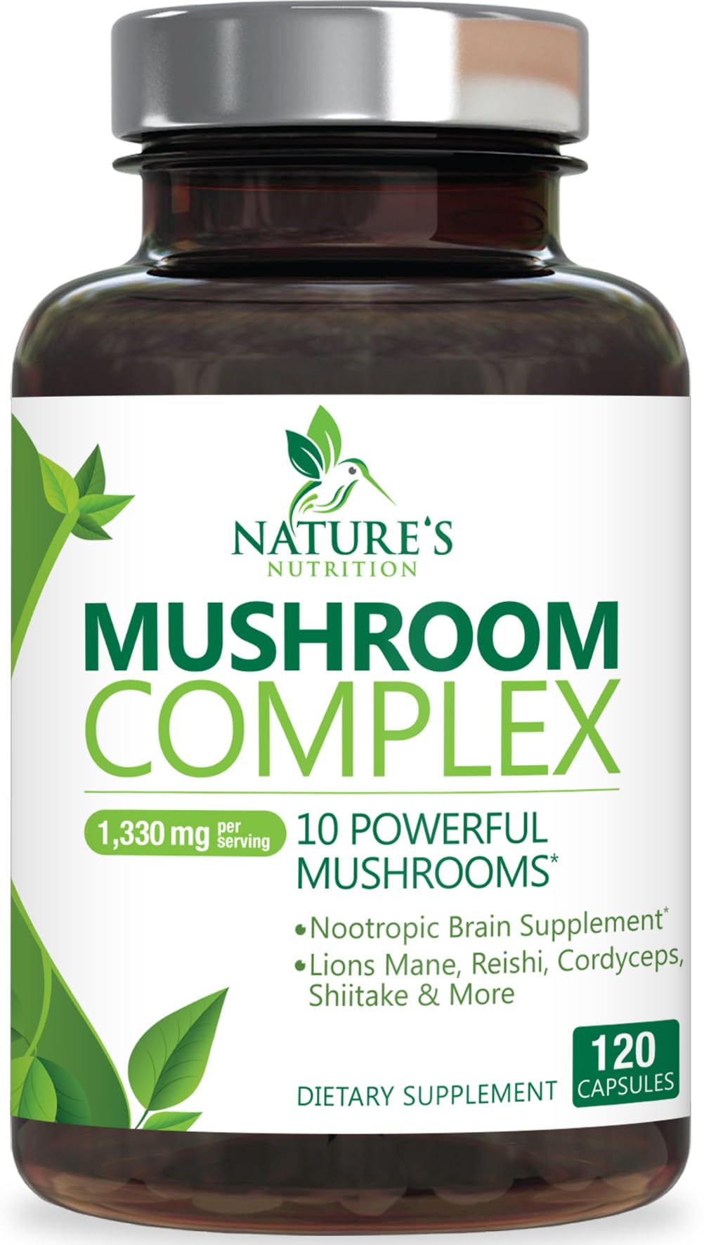 Nature's Nutrition Mushroom Supplement 10 in 1 Capsules front view