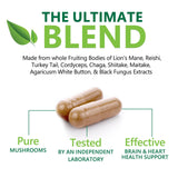 Nature's Nutrition Mushroom Supplement 10 in 1 Capsules on a wooden table