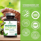 Nature's Nutrition Mushroom Supplement 10 in 1 Capsules opened bottle