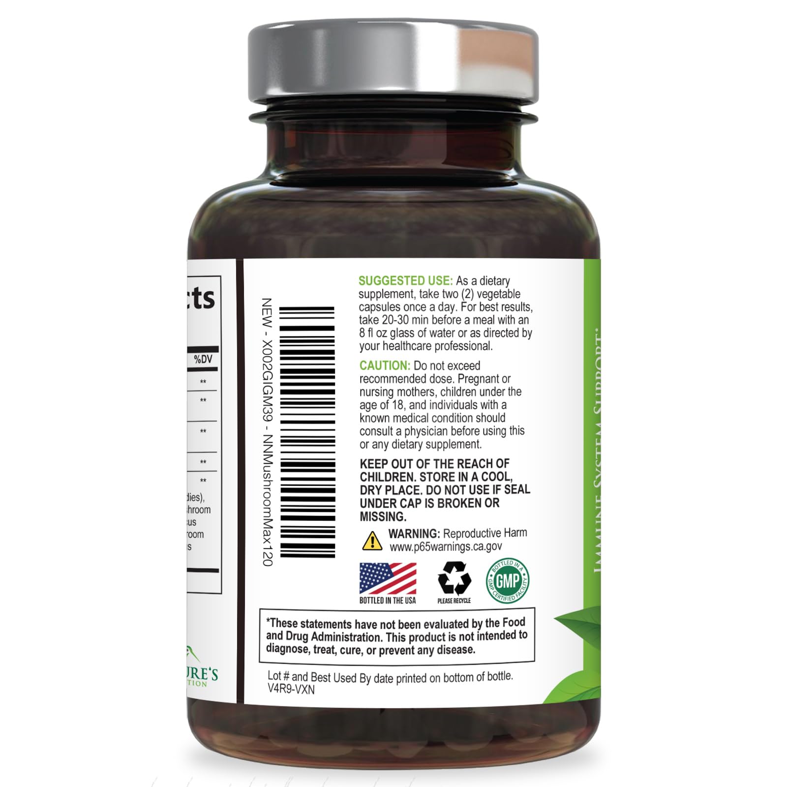 Nature's Nutrition Mushroom Supplement 10 in 1 Capsules with a measuring spoon