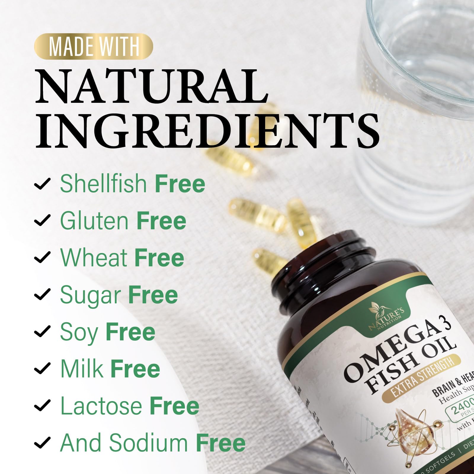 Nature's Nutrition Omega-3 Fish Oil 2400mg ingredients list