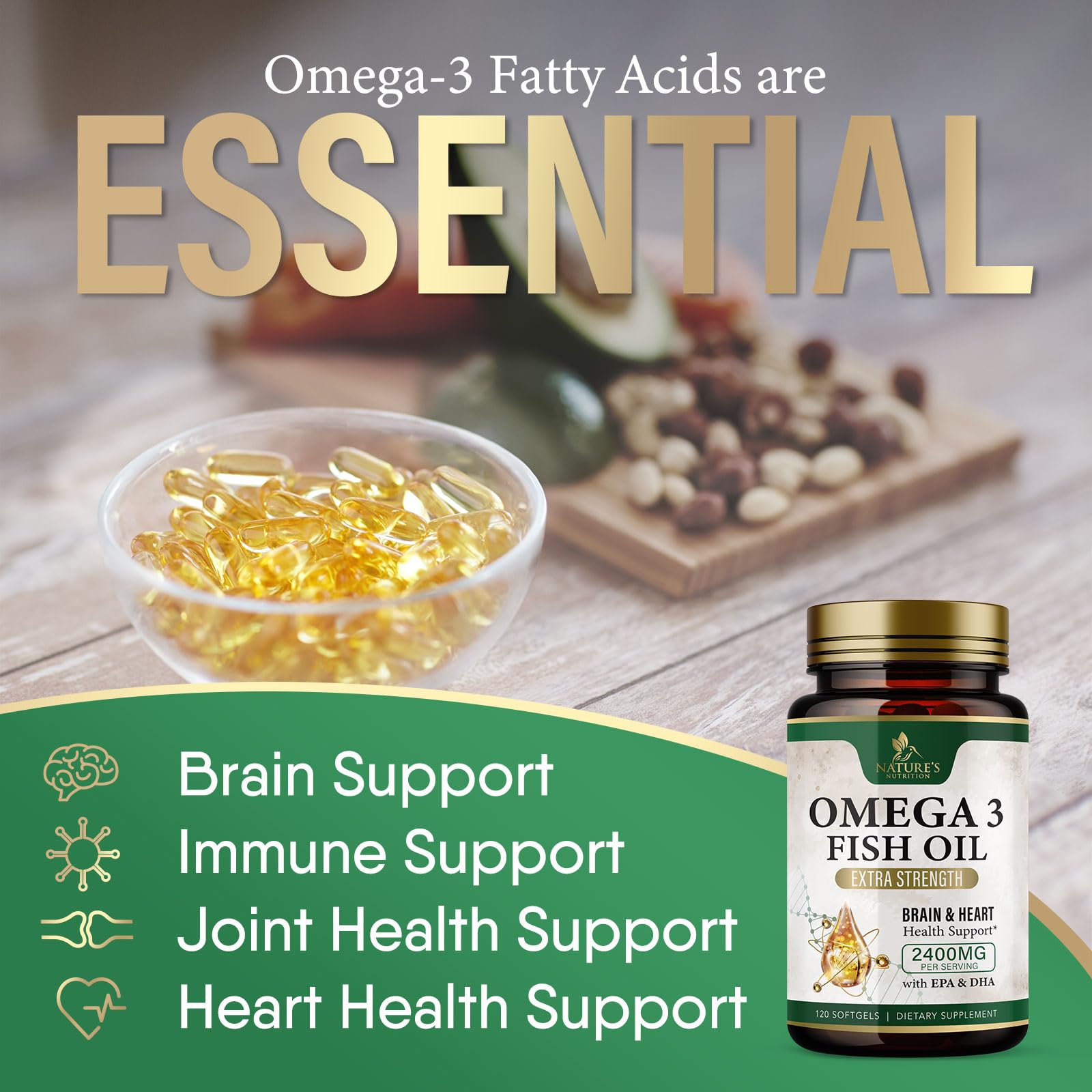 Nature's Nutrition Omega-3 Fish Oil 2400mg softgel close-up