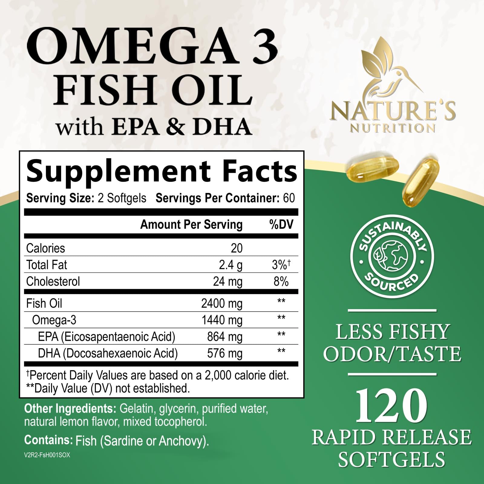 Nature's Nutrition Omega-3 Fish Oil 2400mg softgel packaging