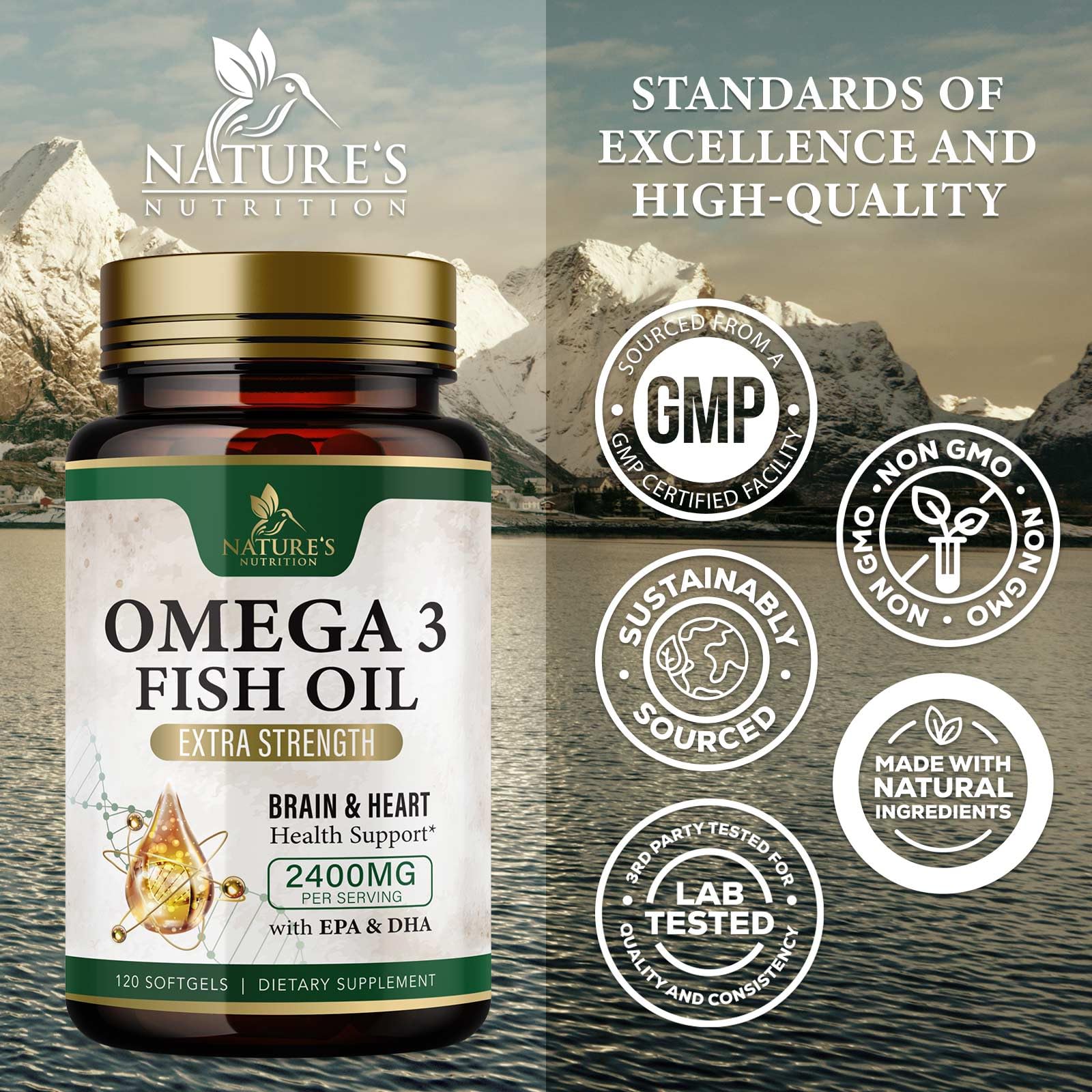 Nature's Nutrition Omega-3 Fish Oil 2400mg softgel with lemon flavour