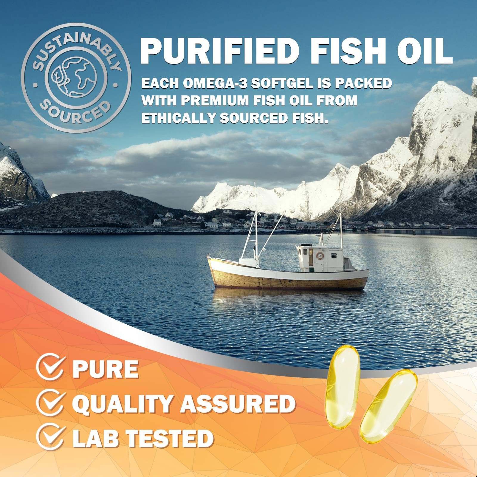 Nature's Nutrition Omega-3 Fish Oil 2400mg softgel with measuring spoon