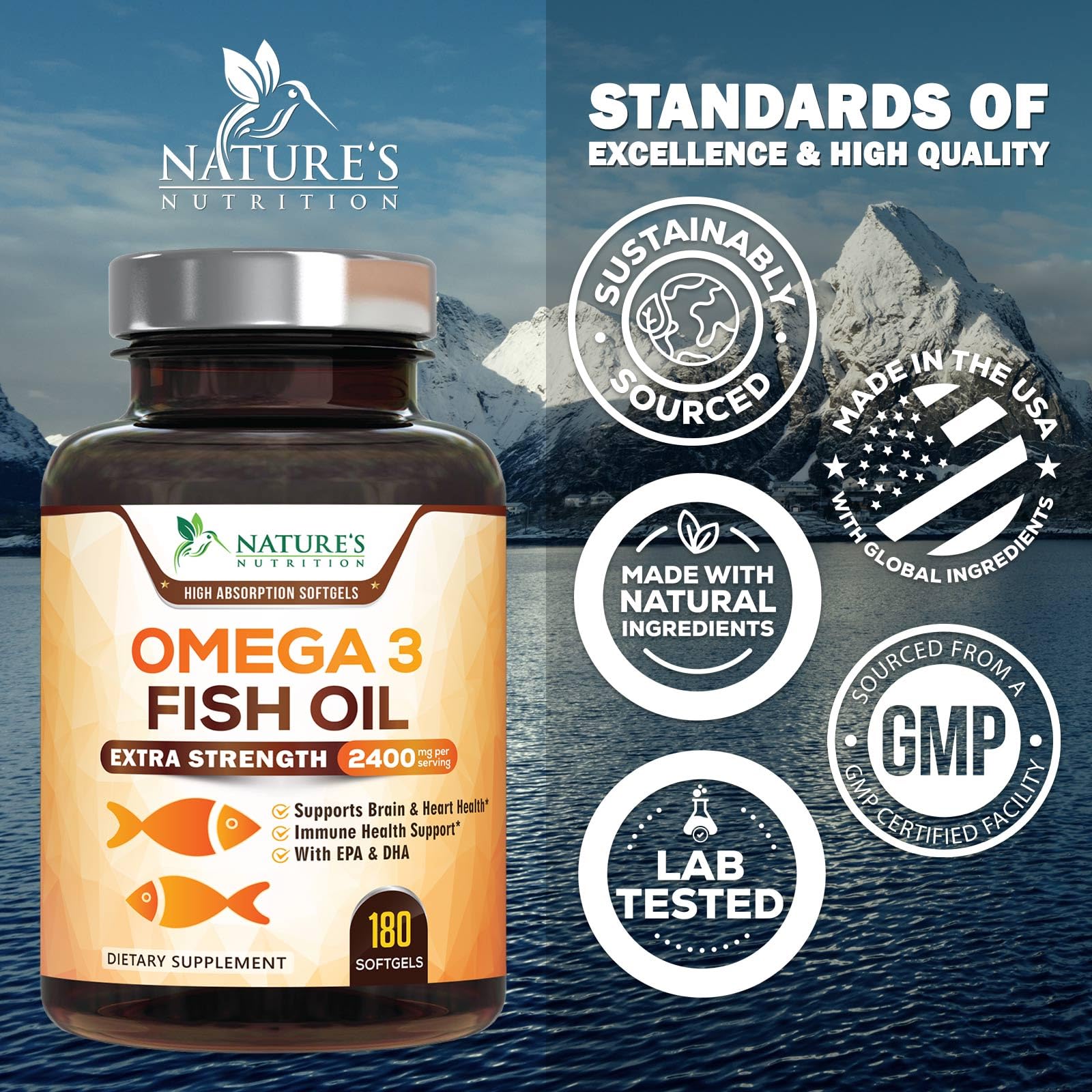 Nature's Nutrition Omega-3 Fish Oil 2400mg softgels back label