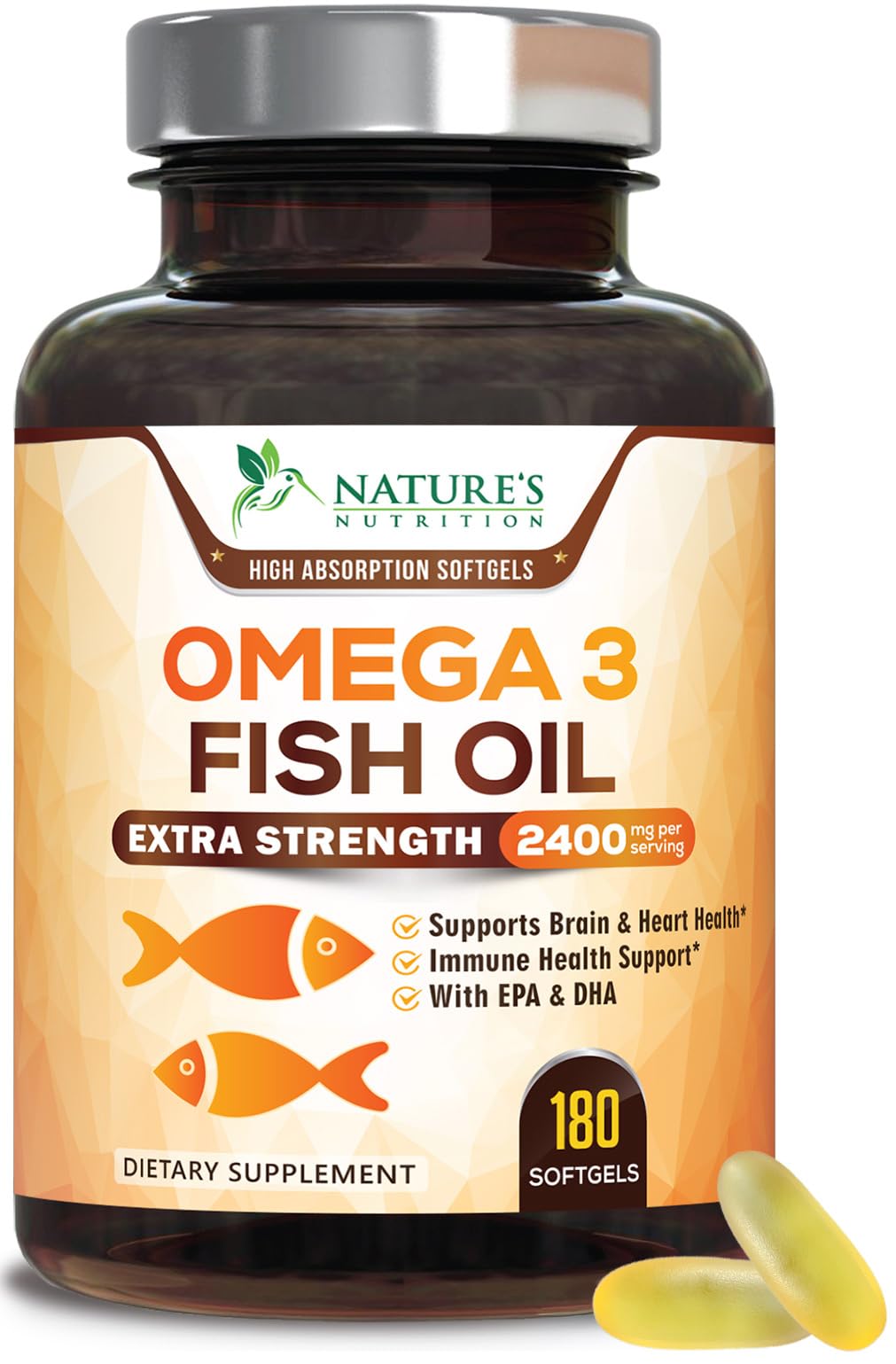 Nature's Nutrition Omega-3 Fish Oil 2400mg softgels front view