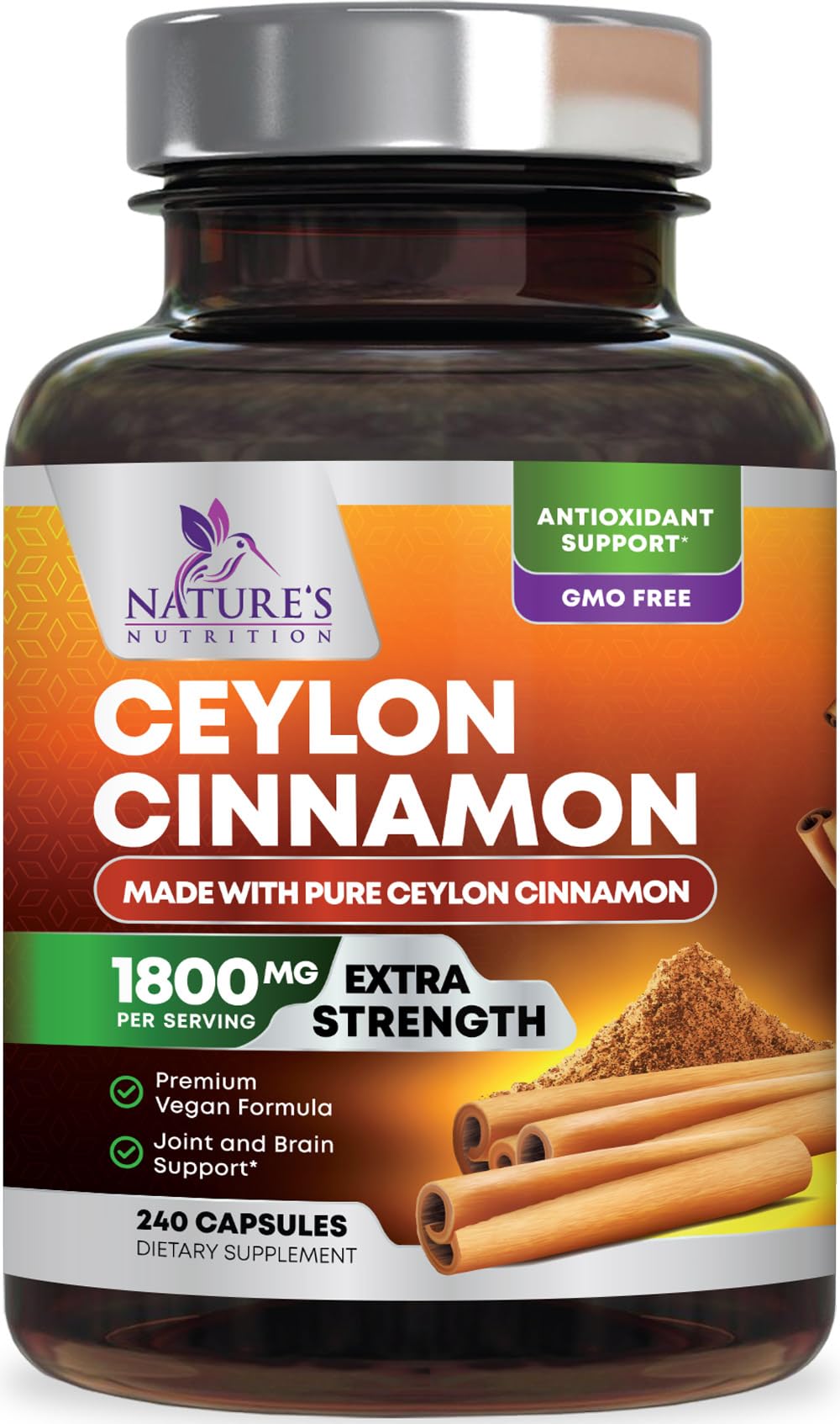 Nature's Nutrition Organic Ceylon Cinnamon Capsules front view