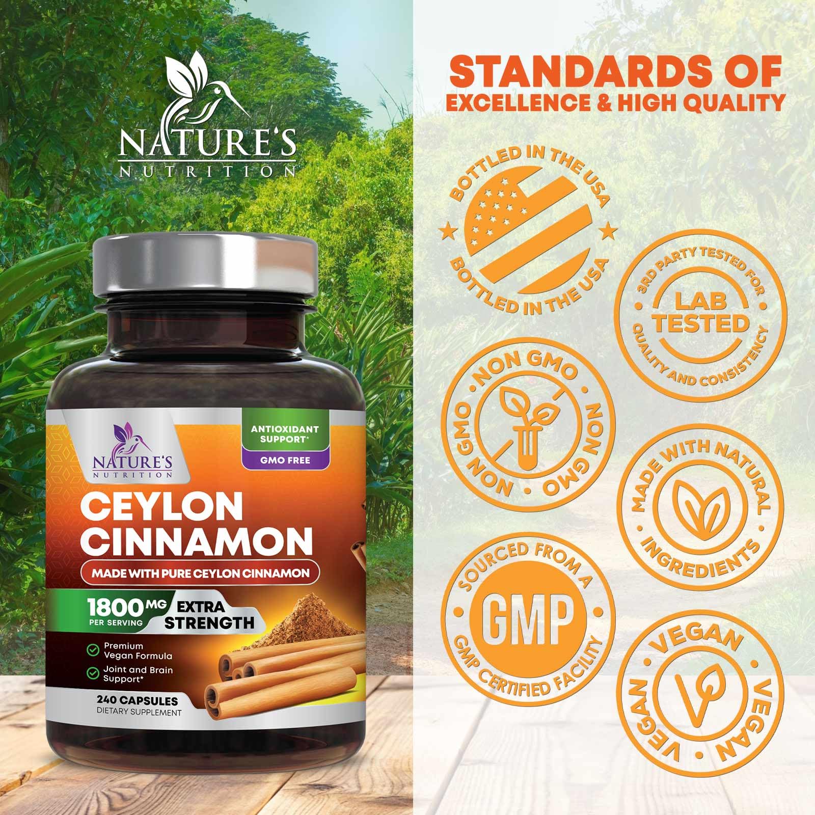 Nature's Nutrition Organic Ceylon Cinnamon Capsules with measuring spoon