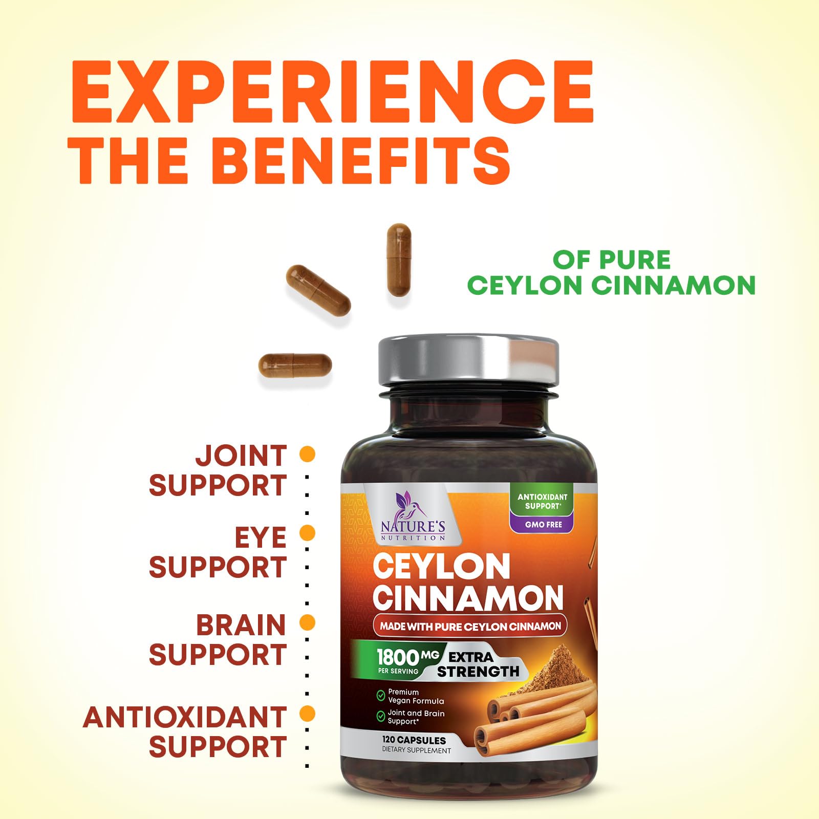 Nature's Nutrition Organic Ceylon Cinnamon Capsules with measuring spoon