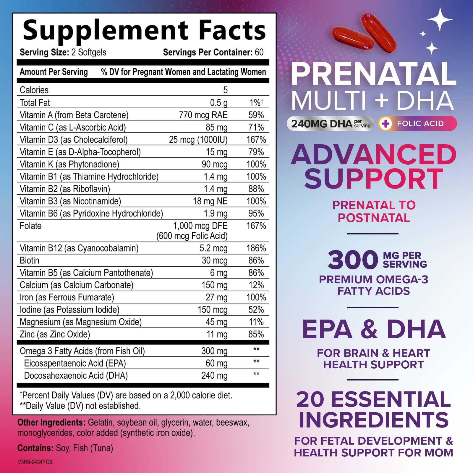 Nature's Nutrition Prenatal Vitamins 222g back view
