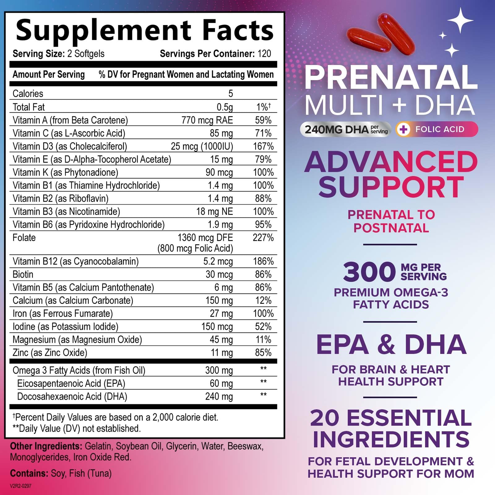 Nature's Nutrition Prenatal Vitamins 422g back view with ingredient list