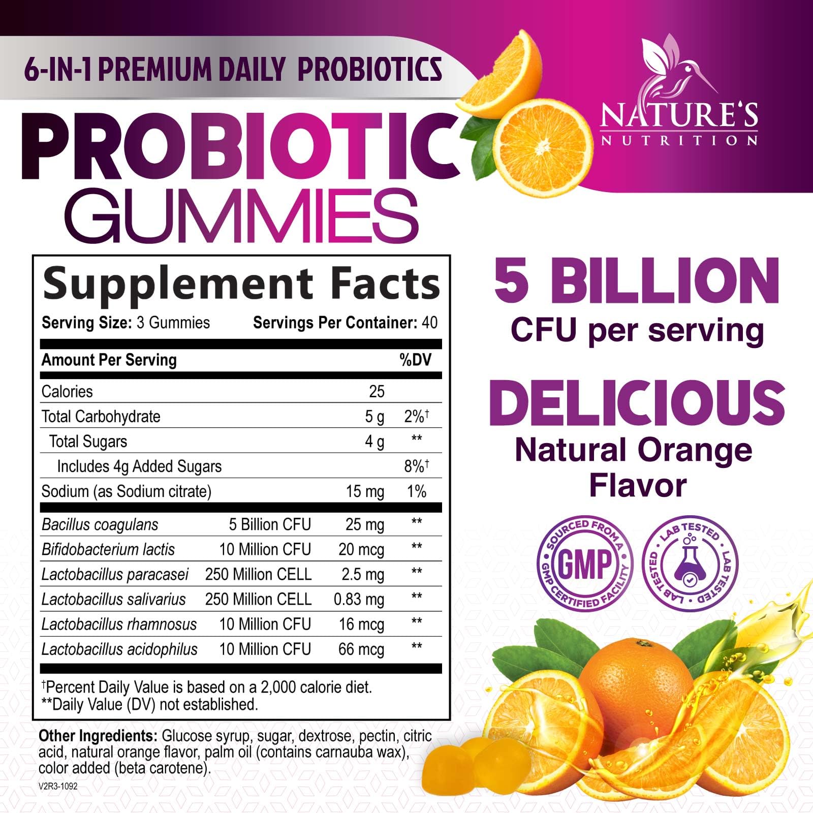 Nature's Nutrition Probiotic Gummies packaging side view