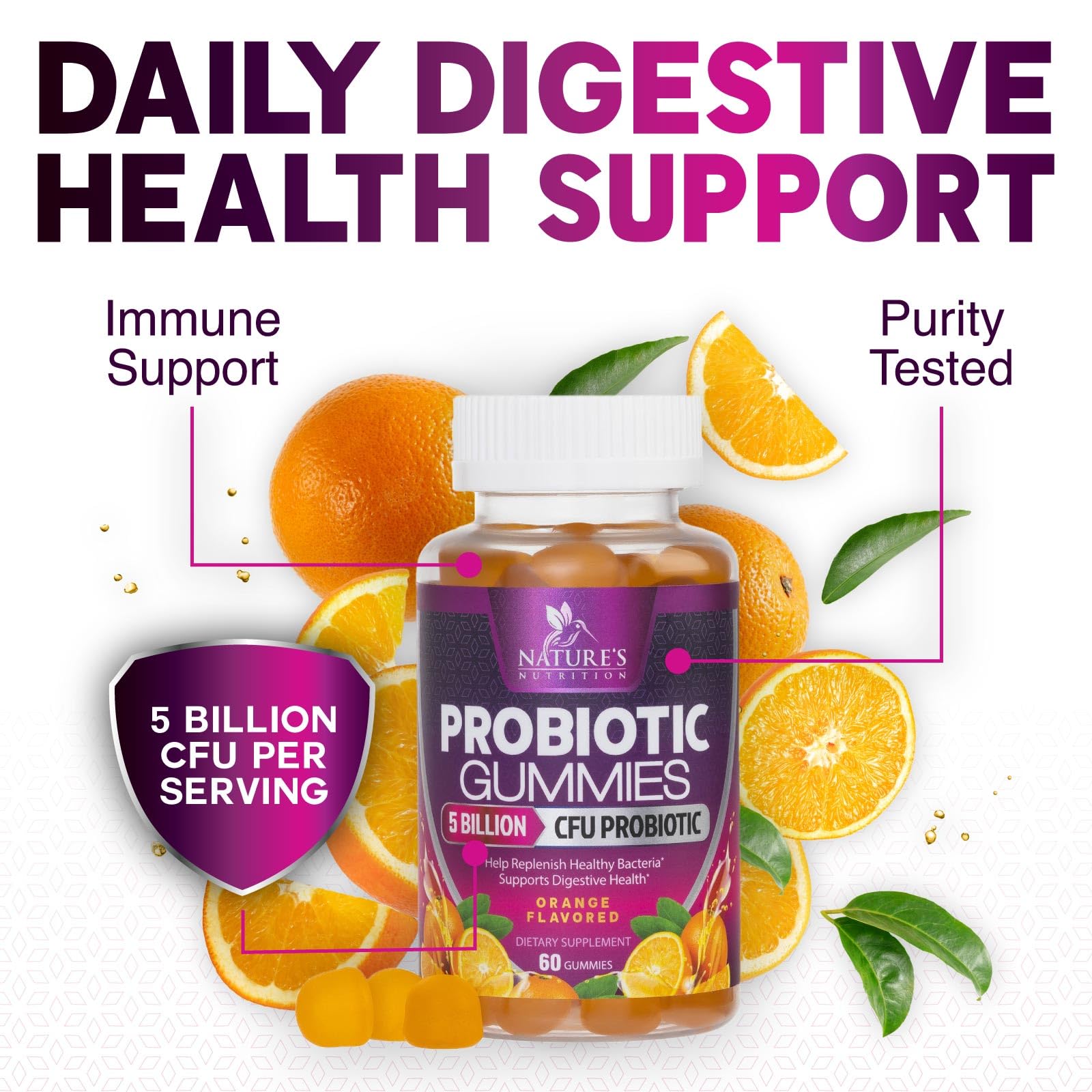 Nature's Nutrition Probiotic Gummies with a spoonful of gummies