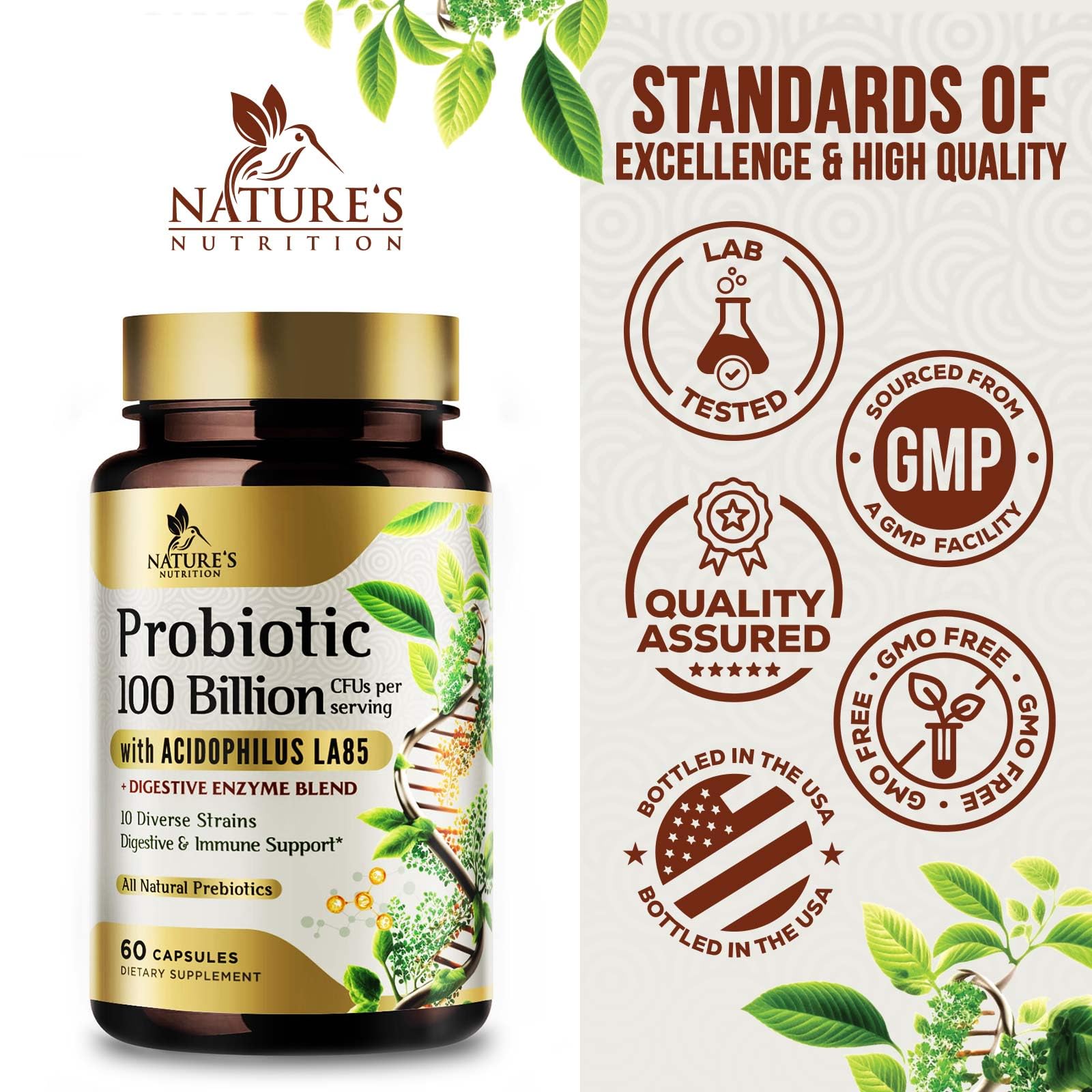 Nature's Nutrition Probiotic Prebiotic Supplement bottle side view