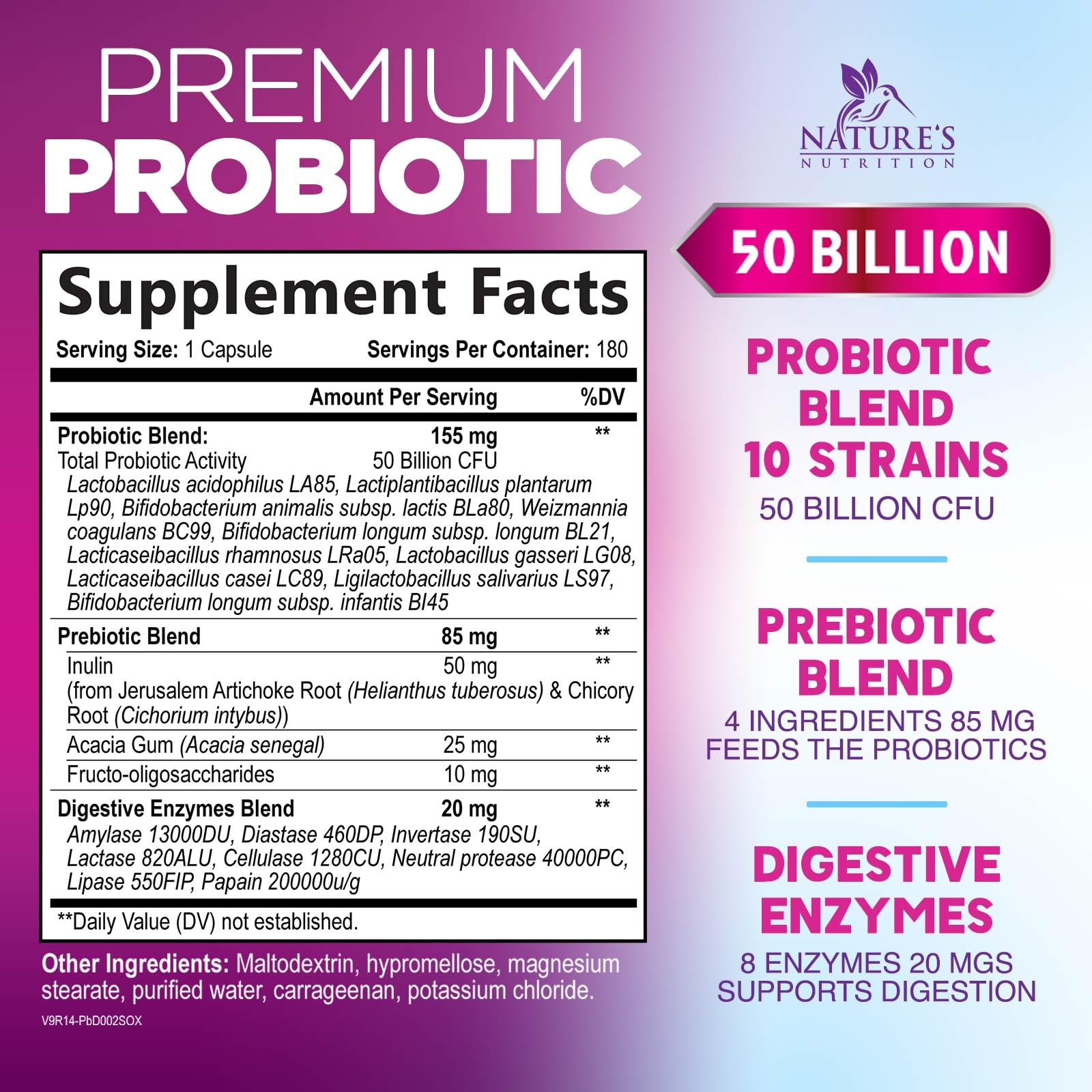 Nature's Nutrition Probiotics 50 Billion CFU capsules back view