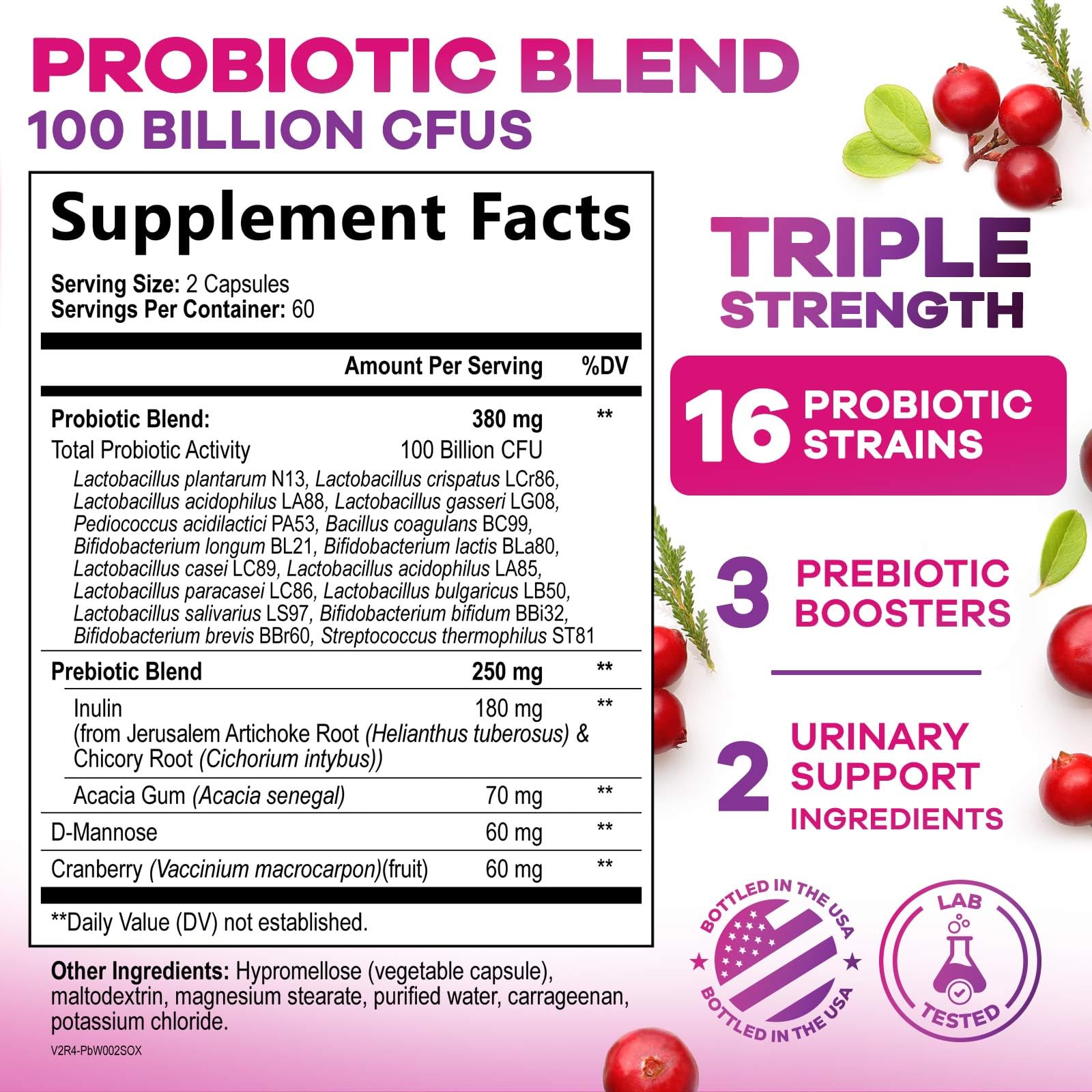 Nature's Nutrition Probiotics for Women 100 Billion CFU side view