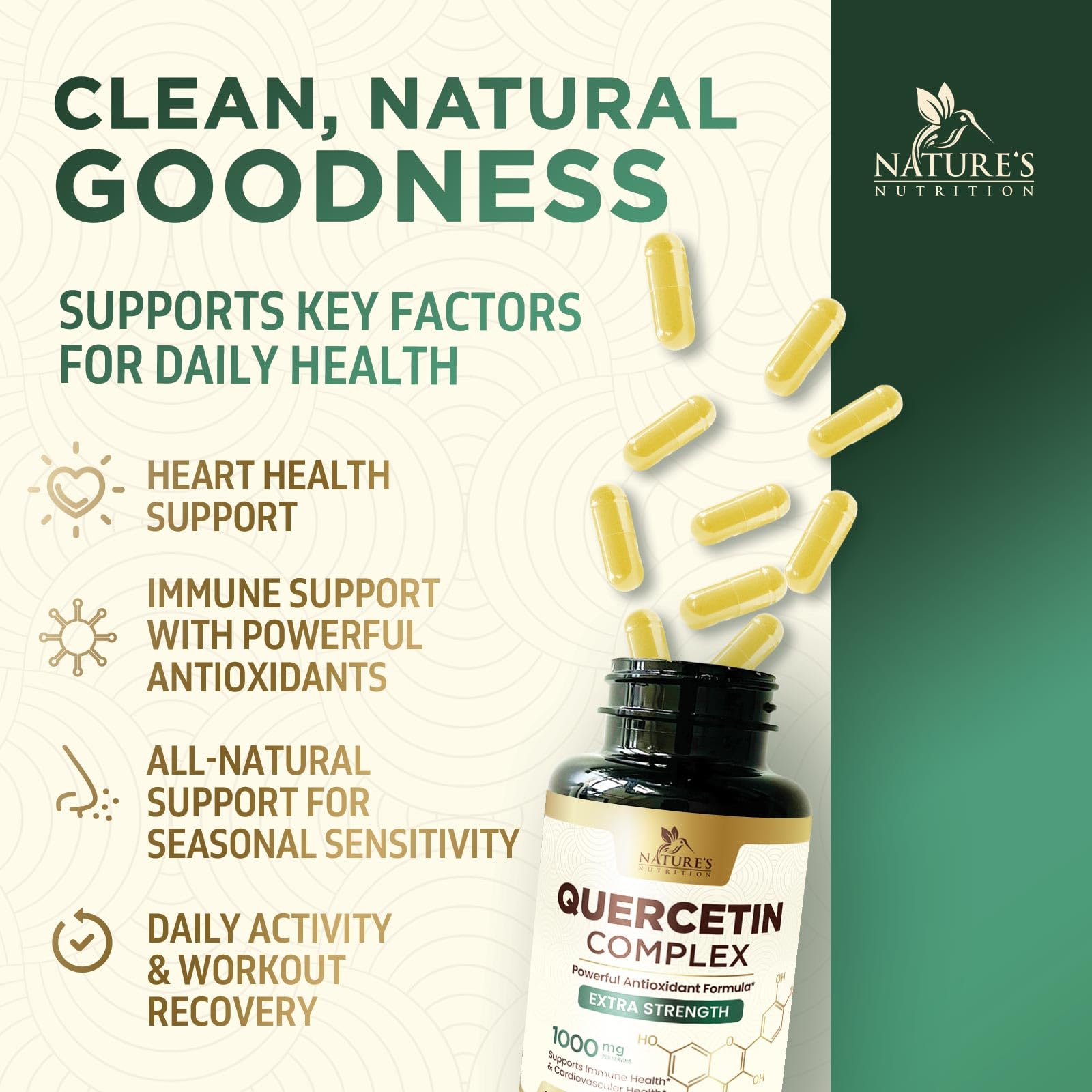 Nature's Nutrition Quercetin Dihydrate 1000mg capsules close-up of ingredients