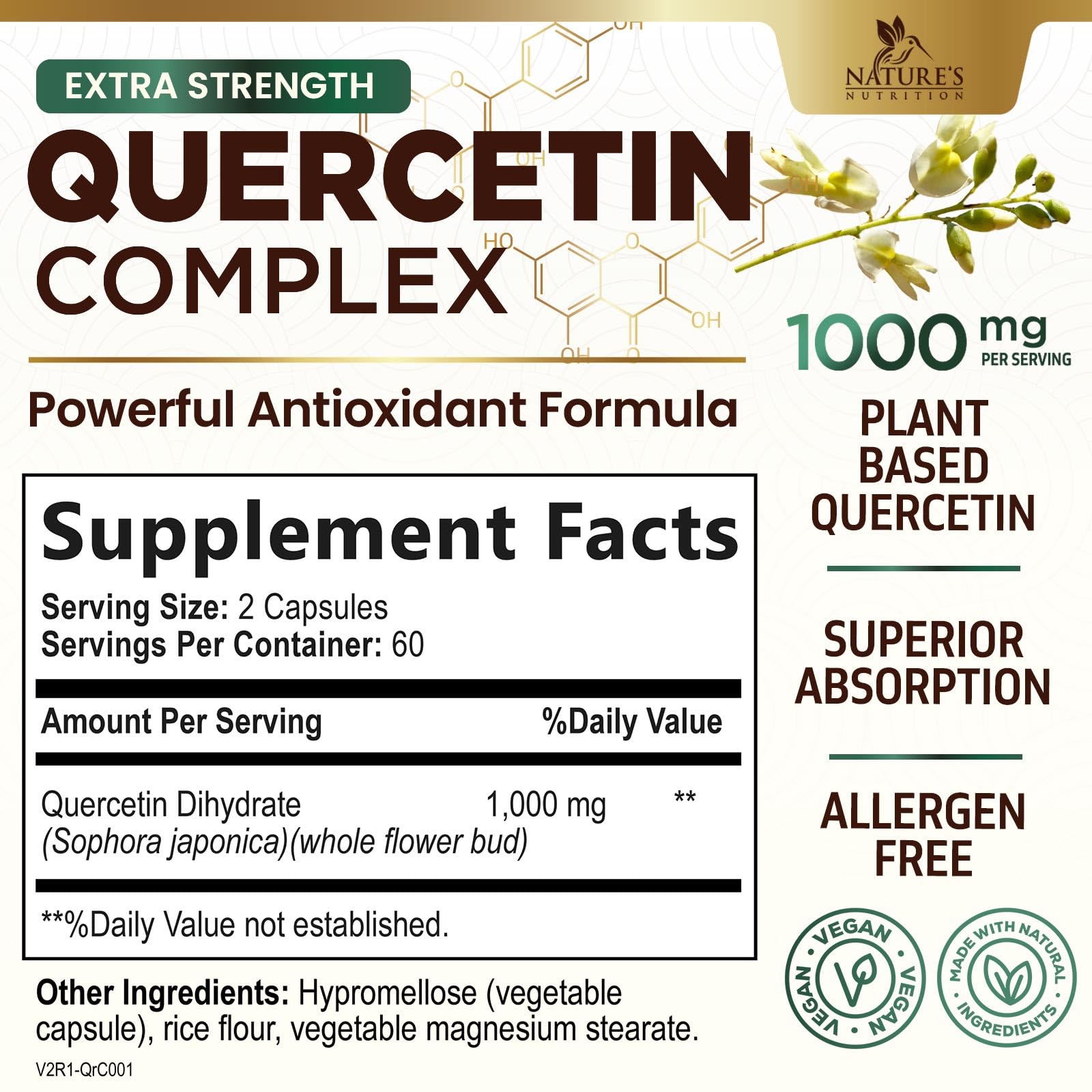 Nature's Nutrition Quercetin Dihydrate 1000mg capsules side view