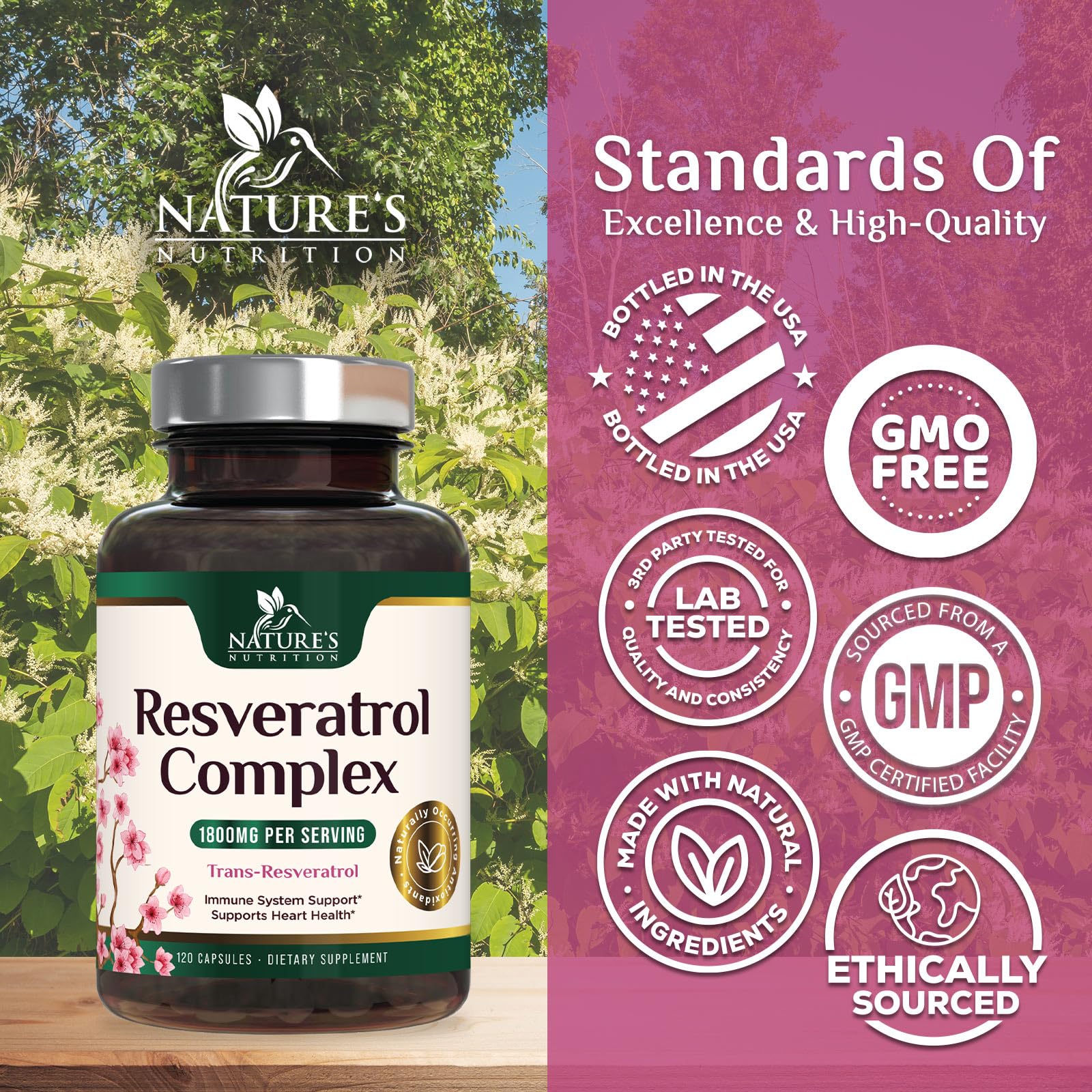 Nature's Nutrition Resveratrol supplement label details
