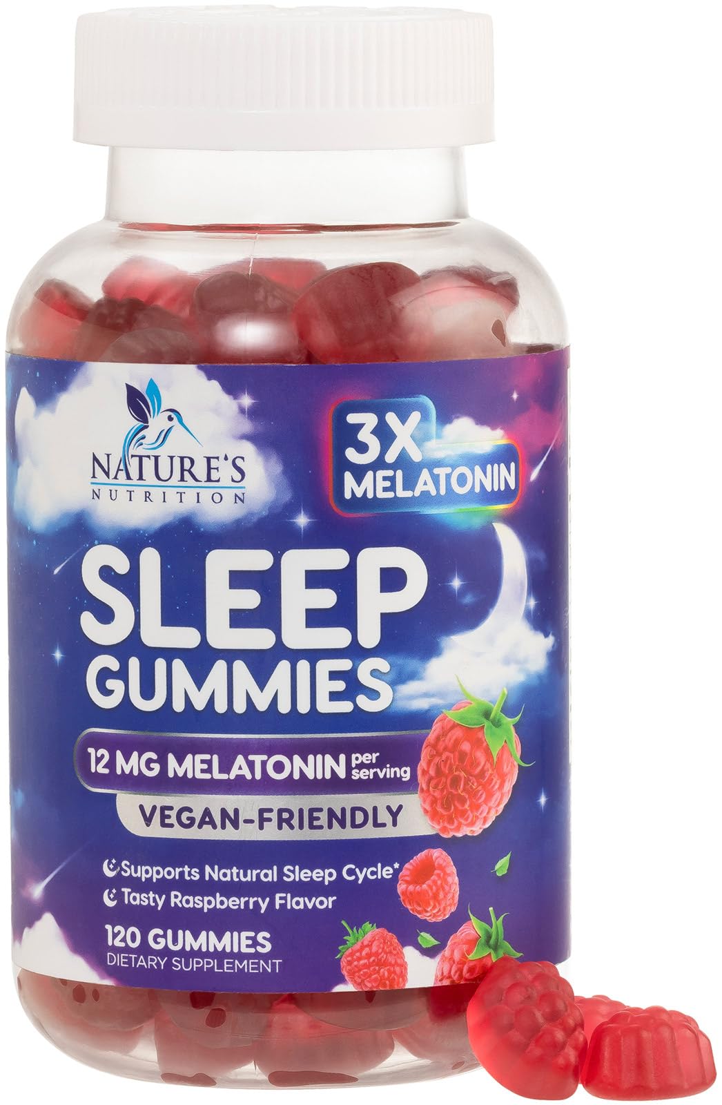 Nature's Nutrition Sleep Gummies front view with raspberry flavour