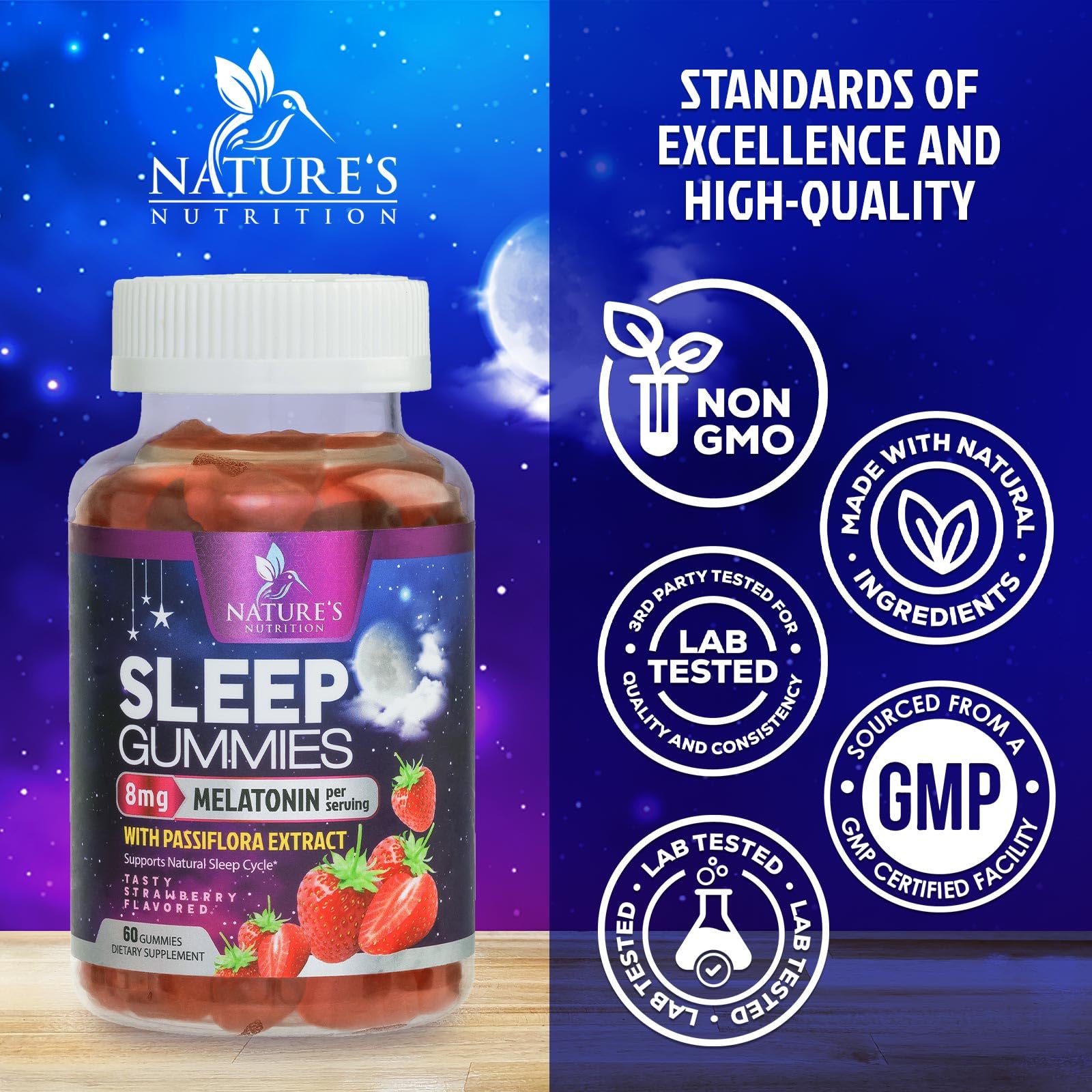 Nature's Nutrition Sleep Gummies ingredients list on packaging