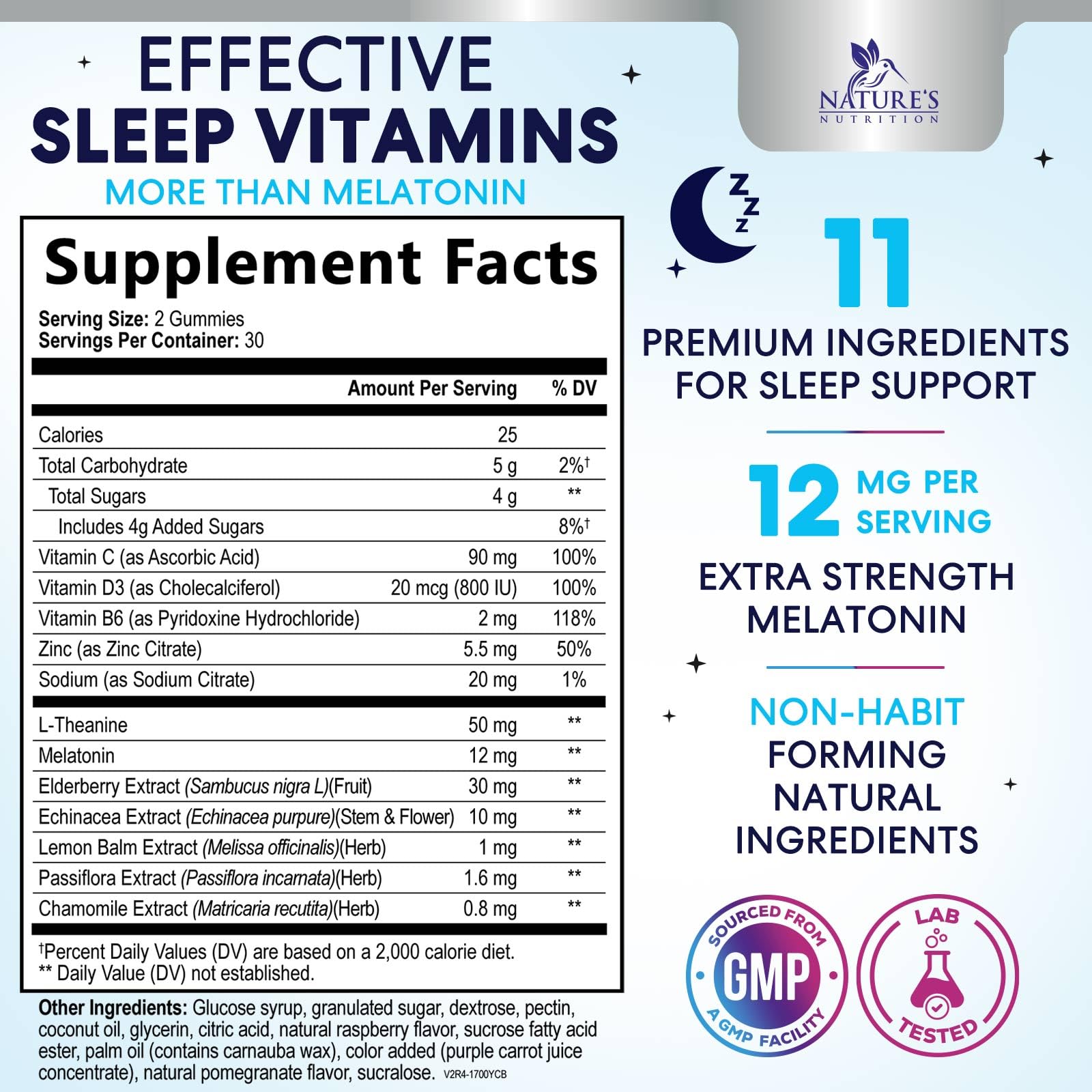 Nature's Nutrition Sleep Gummies packaging with raspberry flavour