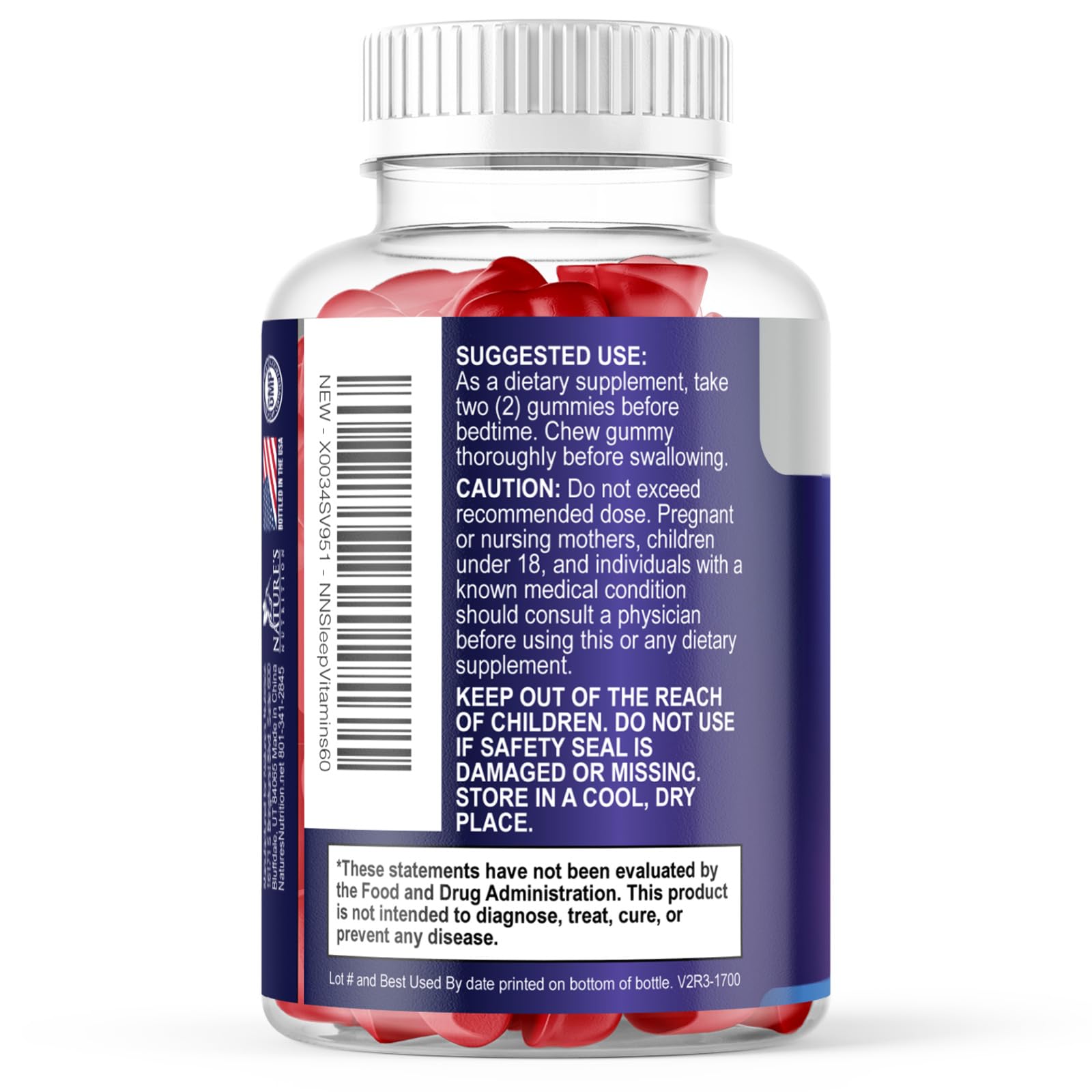 Nature's Nutrition Sleep Gummies with a glass of water