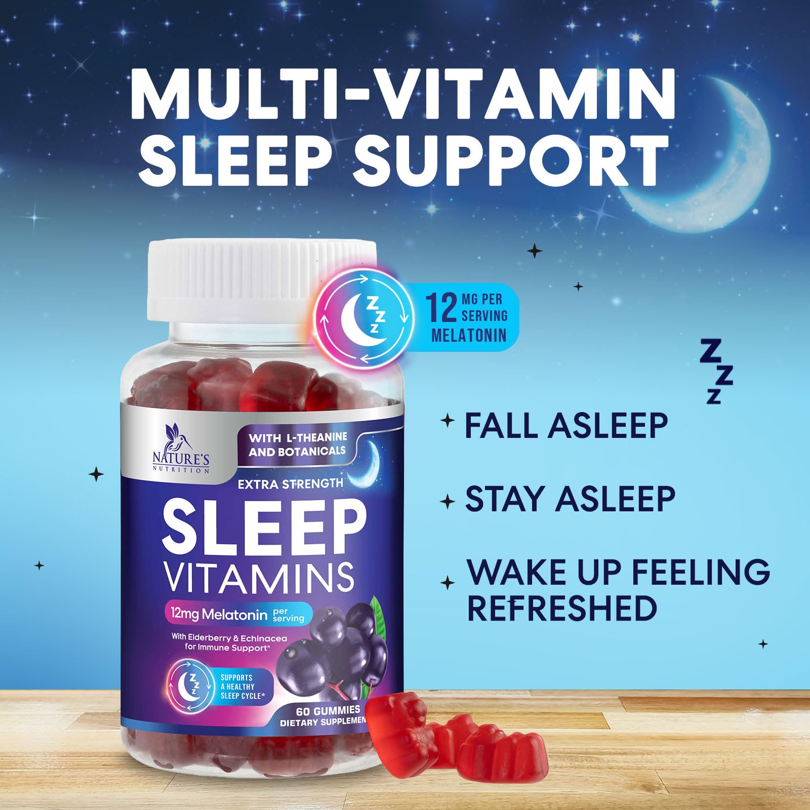 Nature's Nutrition Sleep Gummies with ingredients list