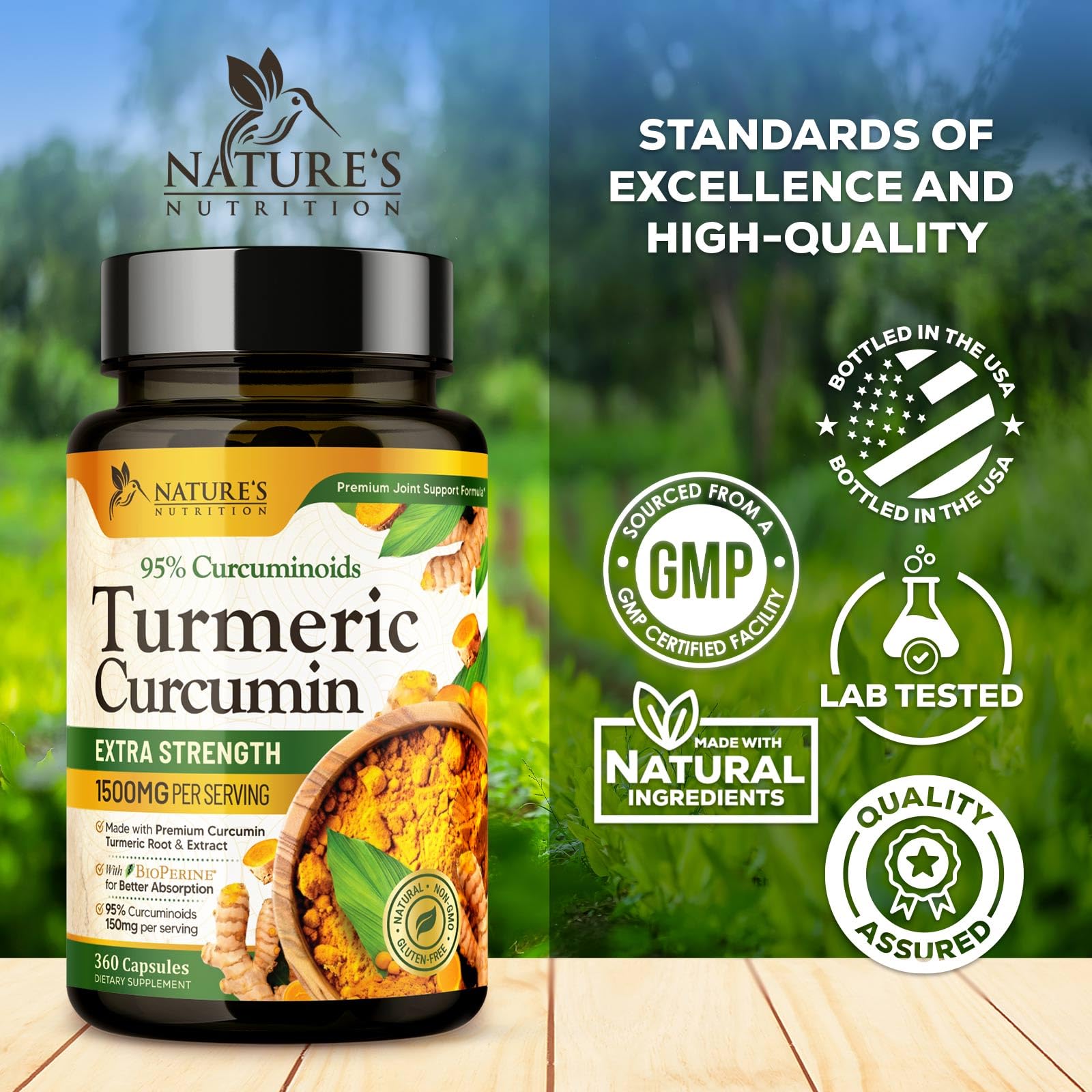 Nature's Nutrition Turmeric Curcumin Complex 1500mg capsules bottle